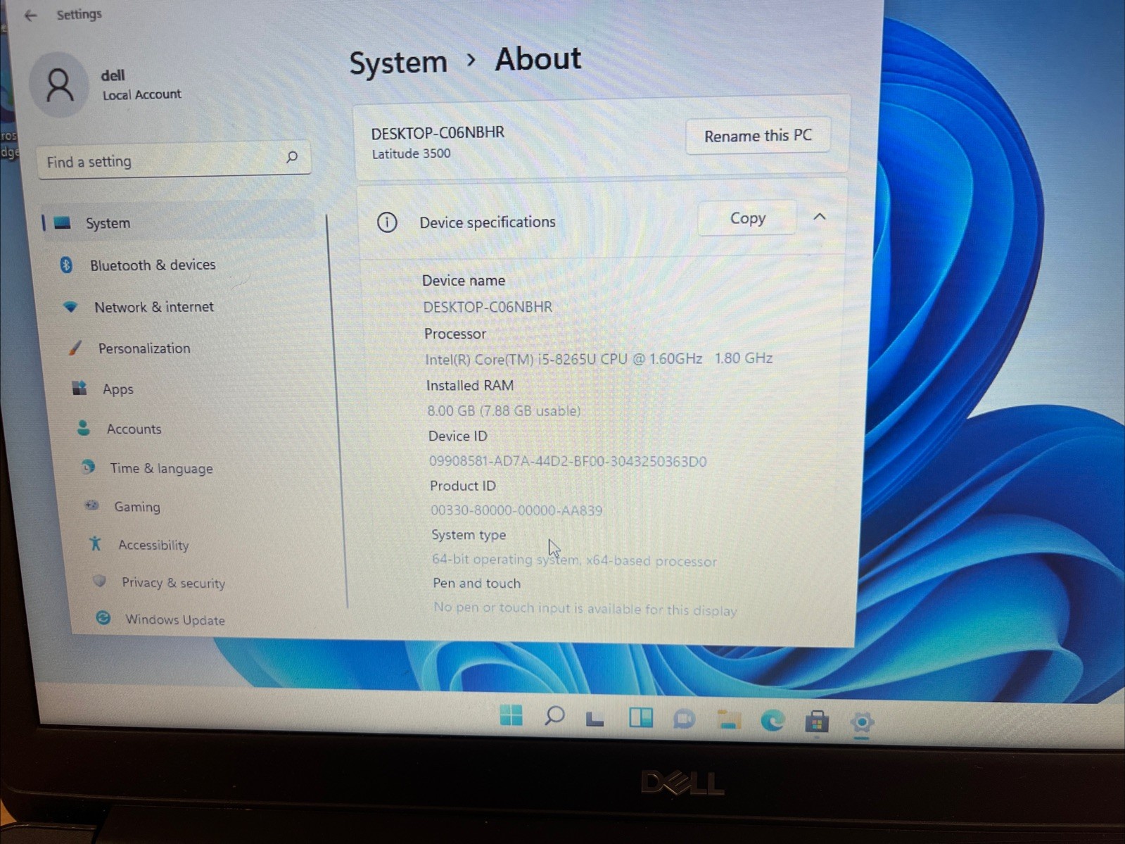 Lot Of 2 Dell Latitude 3500 15.6” i5-8265U 1.60GHz 8GB DDR4 256GB