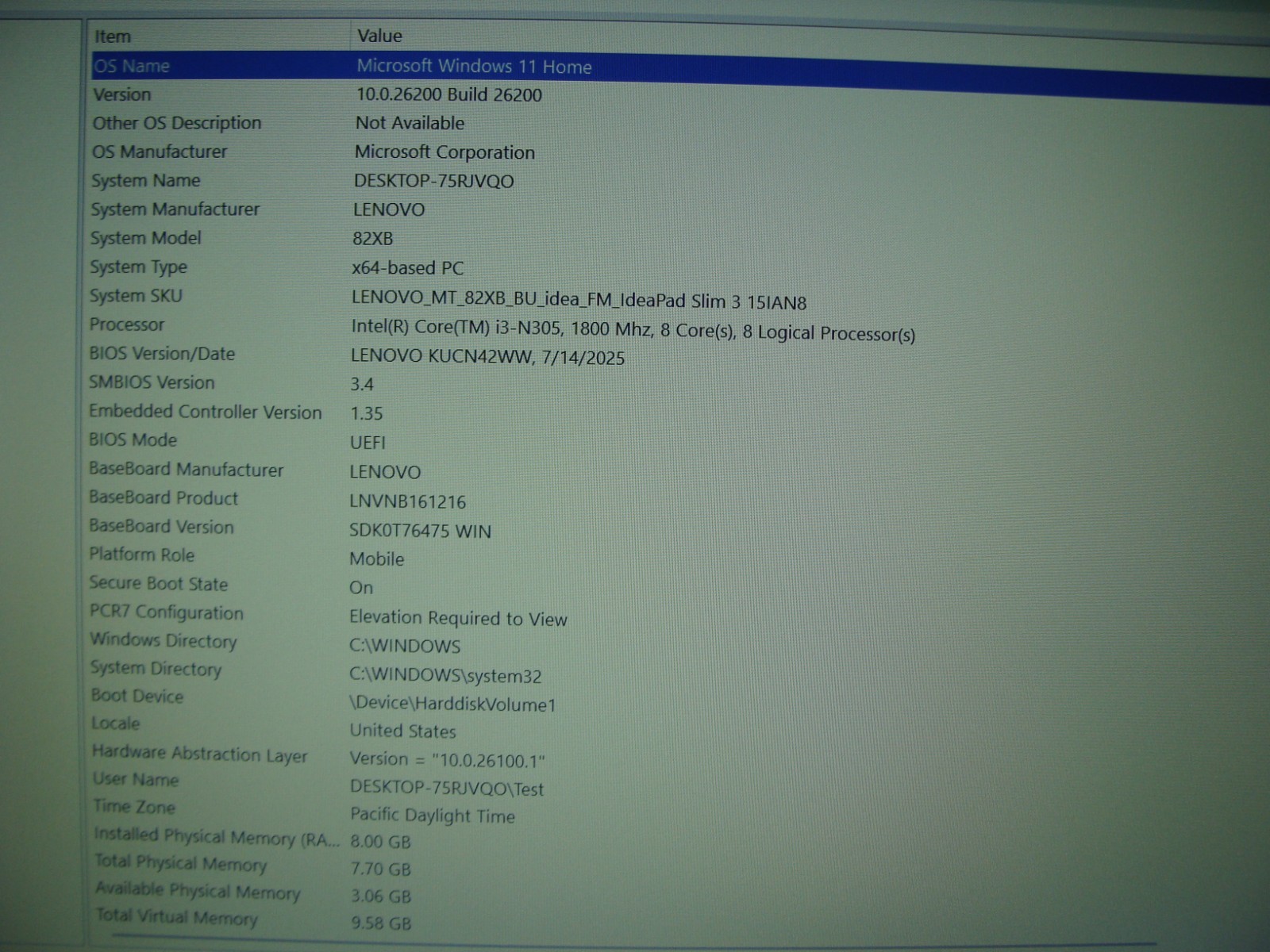 Lenovo IdeaPad Slim 3 15IAN8 15.6”FHD i3-N305 1.8GHz 8GB 128GB HDD WRTY27 100%B