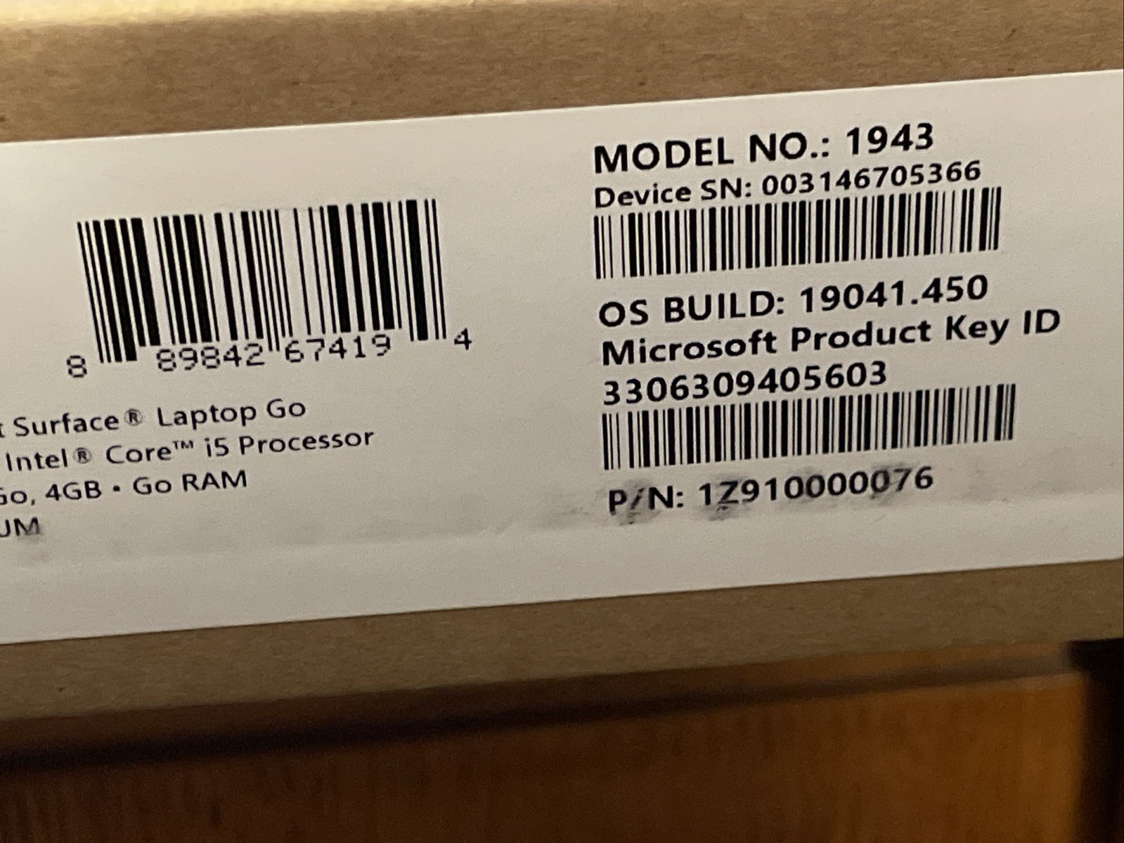 Microsoft Surface Laptop Go 1943 10th Gen 64GB 4GB RAM Windows 10 New In Box