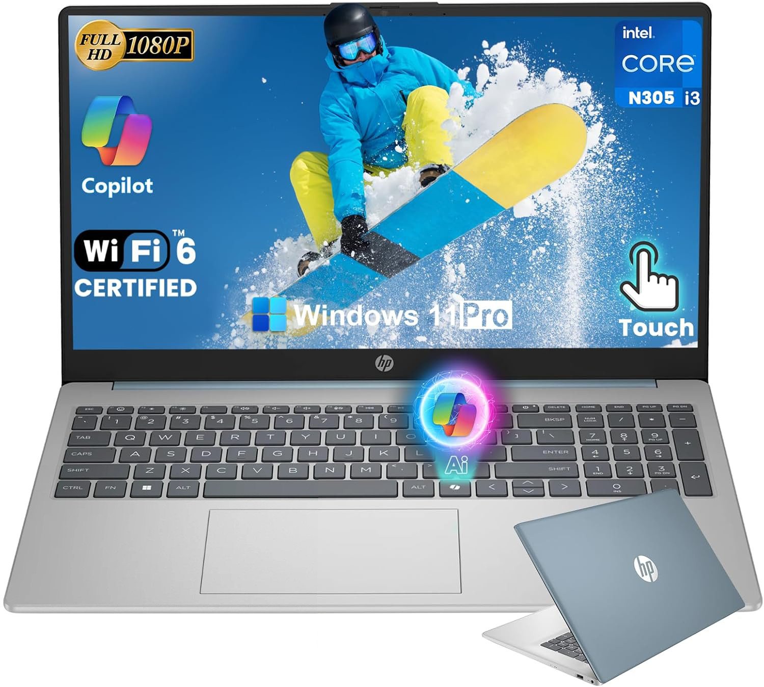HP 15.6″ FHD Touchscreen Laptop, Intel 8-Core i3-N305, 16GB RAM 512GB SSD, Blue