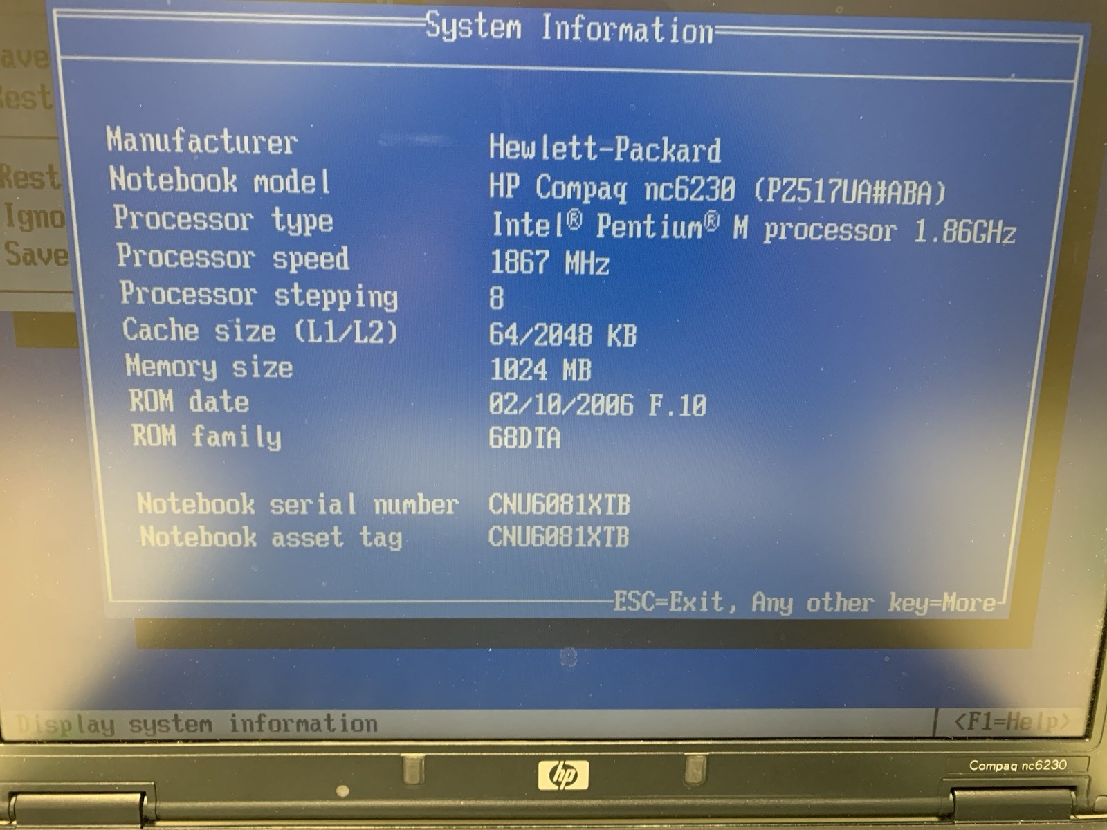 HP Compaq nc6230 14.1” (Intel Pentium 1.86 GHz 1GB) No Hhd /No System
