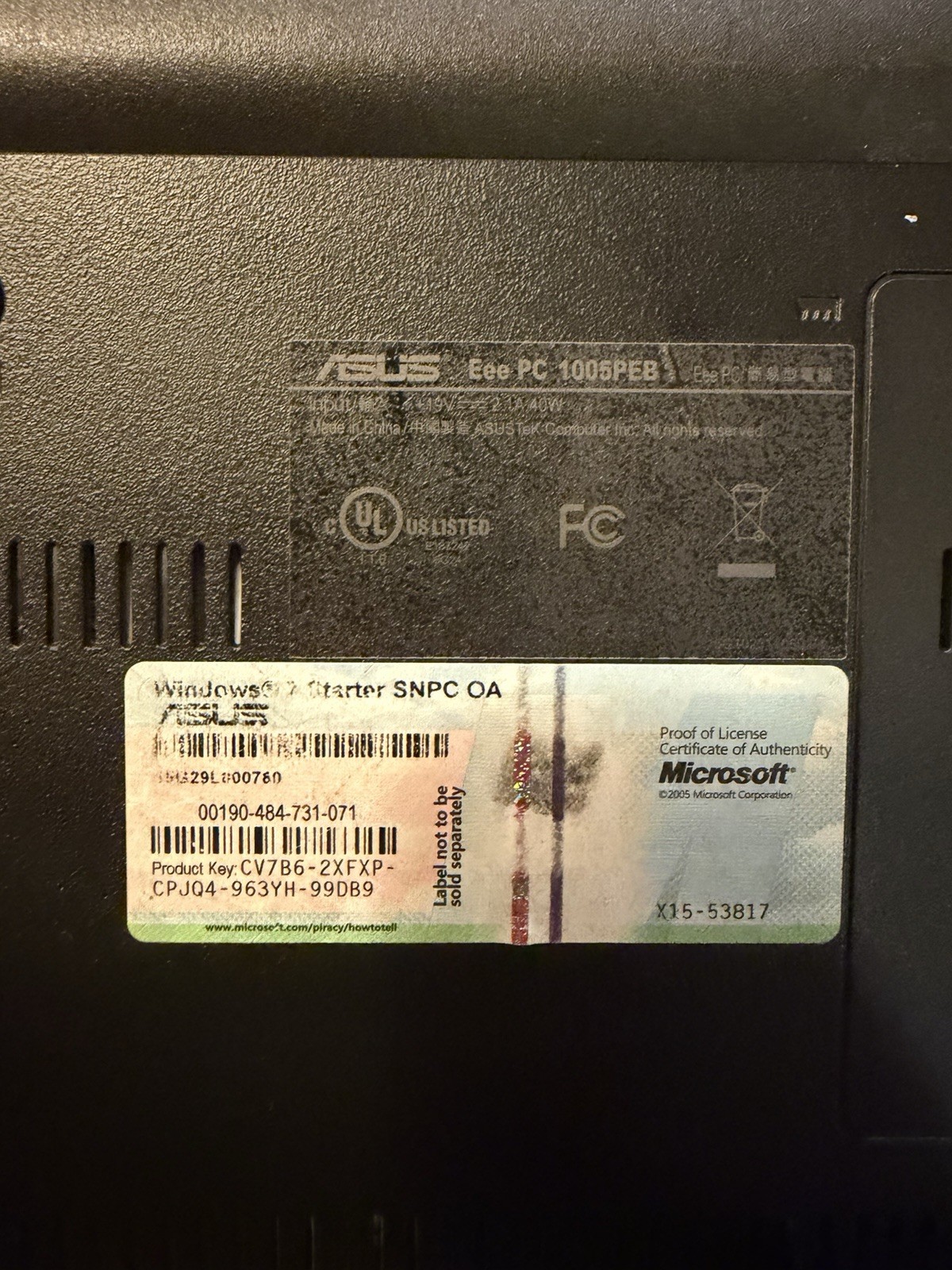 ASUS Eee 1005PEB Laptop – Intel Atom N45D – 1GB RAM – 250GB HDD – Untested