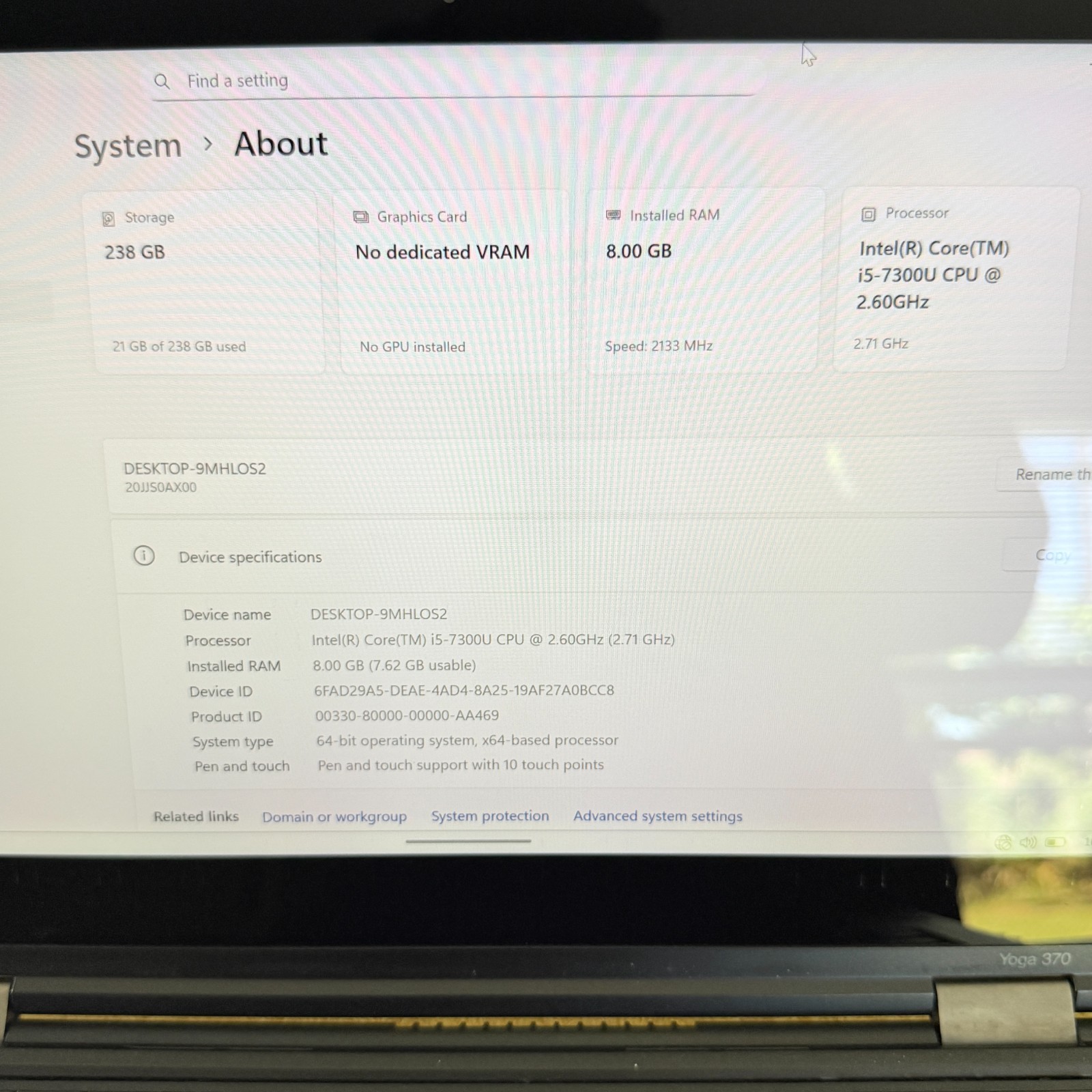 Lenovo ThinkPad Yoga 370 2-in-1 13″ FHD Touch I5-7300U 256GB SSD 8GB W11P