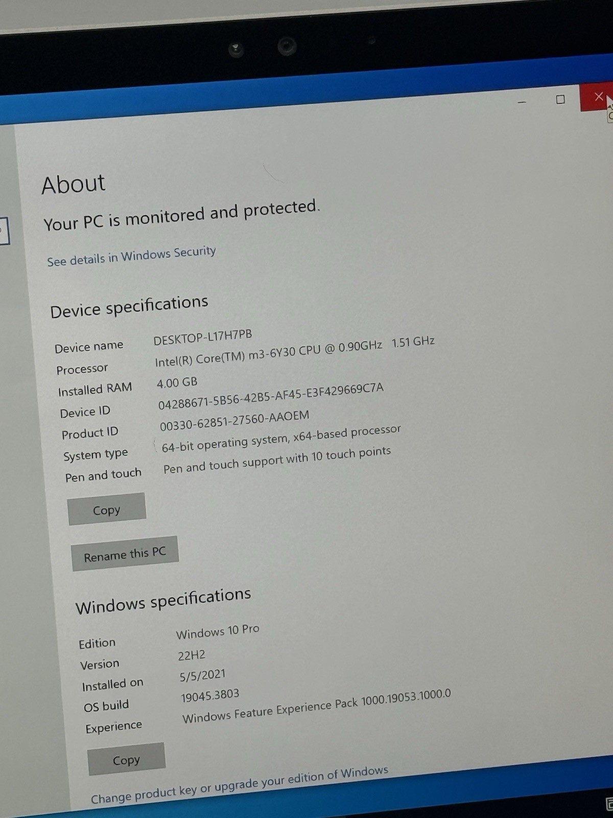 Microsoft Surface Pro 4 1724 12.3” Intel M3-6Y30 4GB RAM 128GB SSD Win10P