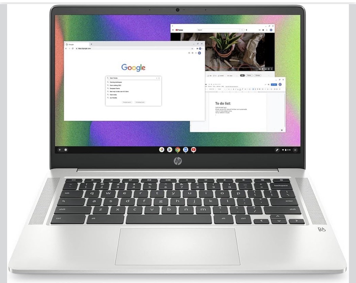 HP Chromebook 14 Laptop, Intel Celeron N4120, 4 GB RAM, 64 GB 14″ HD Display