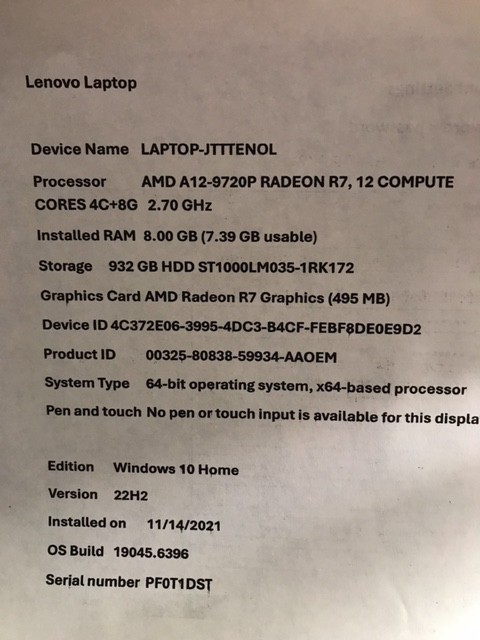 LENOVO IDEAPAD 80XS AMD A12-9720P Radeon R7 2.70GHz 8GB RAM 932GB HDD