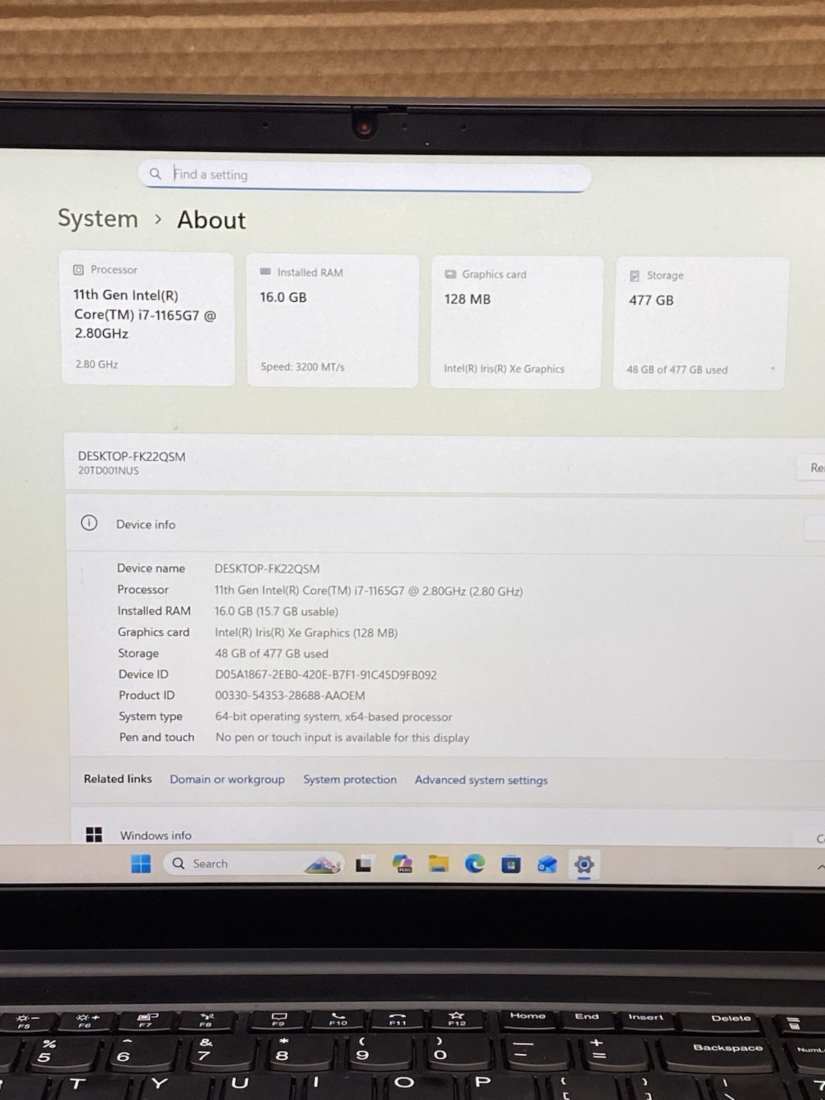 Lenovo ThinkPad E15 Gen 2 Touch Core i7-1165G7 16GB RAM 512GB SSD Windows 11 Pro