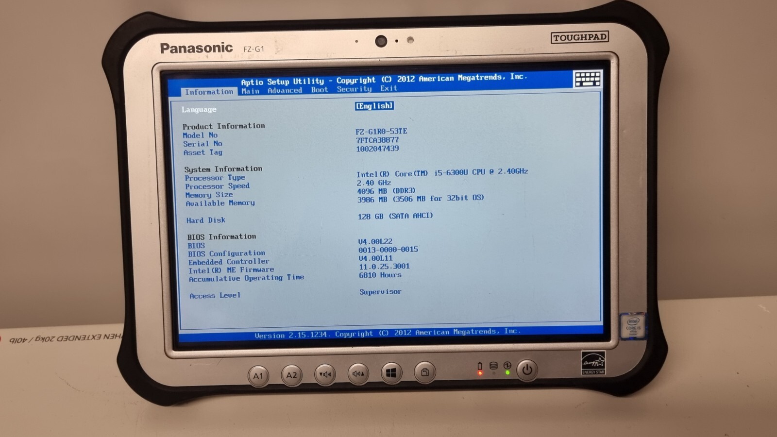 10.1″ PANASONIC TOUGHPAD FZ-G1 MK4 FZ-G1R0-53TE i5-6300U 2.40GHZ 4GB 128GB LTE