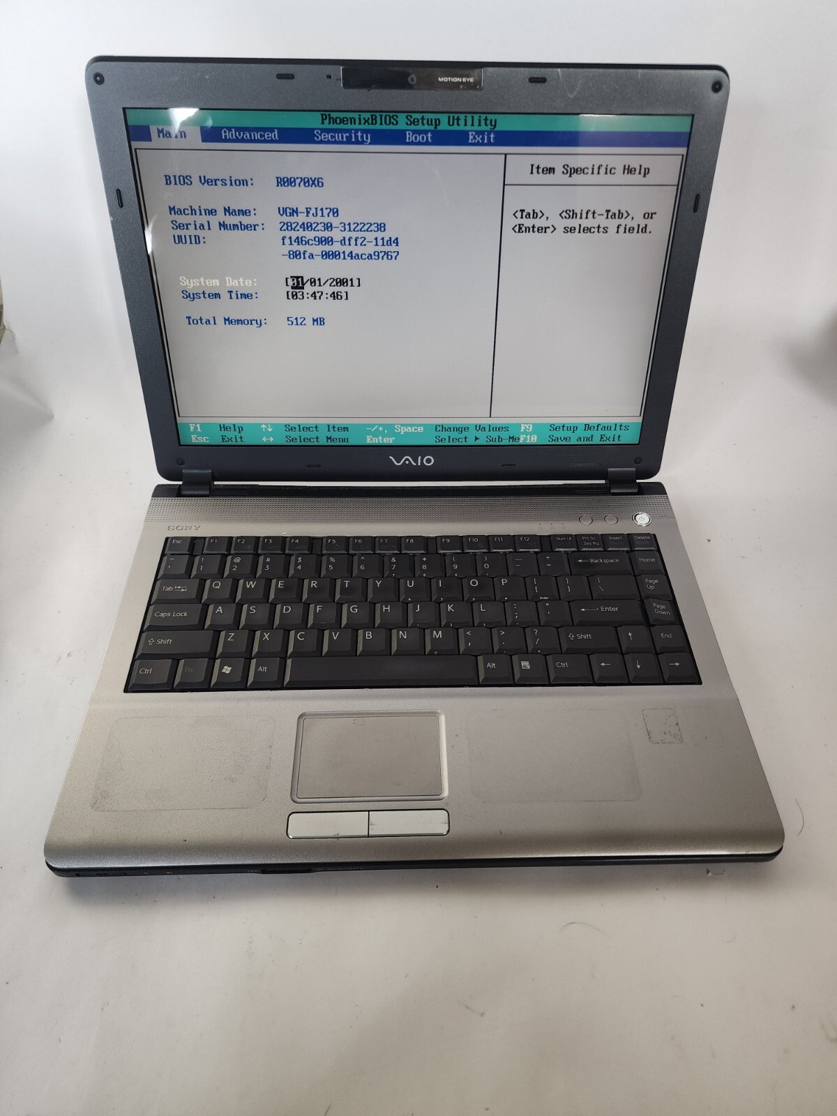 Sony Vaio PCG-7F1L Notebook Laptop 512mb RAM Pentium@1.73ghz 100gb Hdd READ