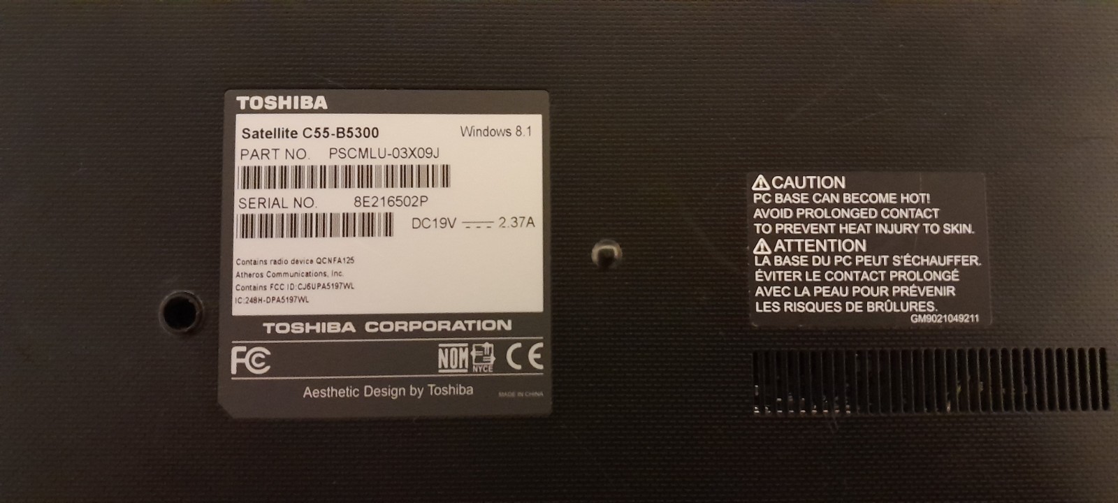 Toshiba Satellite Laptop C55-B5300 CPU 2.16Ghz RAM 4GB 320GB Win 11 Pro HDMI 2K