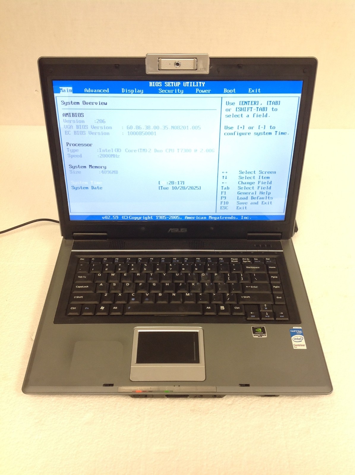 Asus F3S Notebook PC Intel Core 2 Duo T7300 2.0GHz 15.4″ Laptop w/4GB RAM, No HD