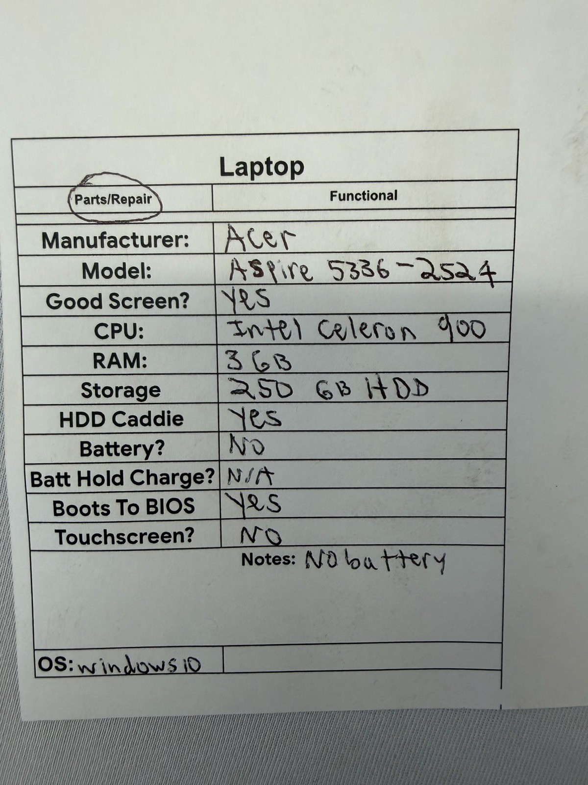 Acer Aspire 5336-2524 Laptop – Good Screen – Intel Celeron 900 – Read Des
