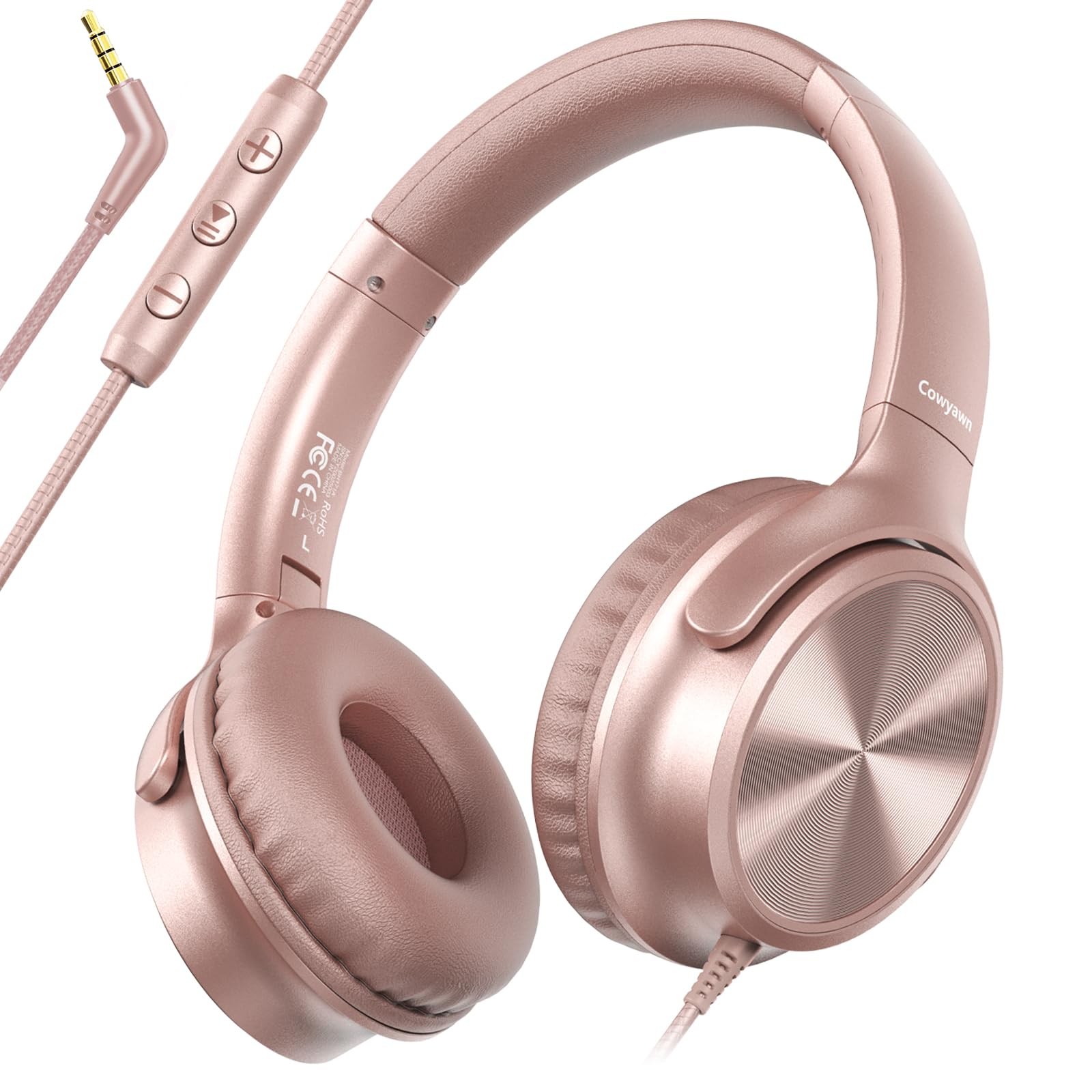 Cowyawn Over-Ear Wired Headphones w/Mic, Foldable, 3.5mm Jack, HD Stereo