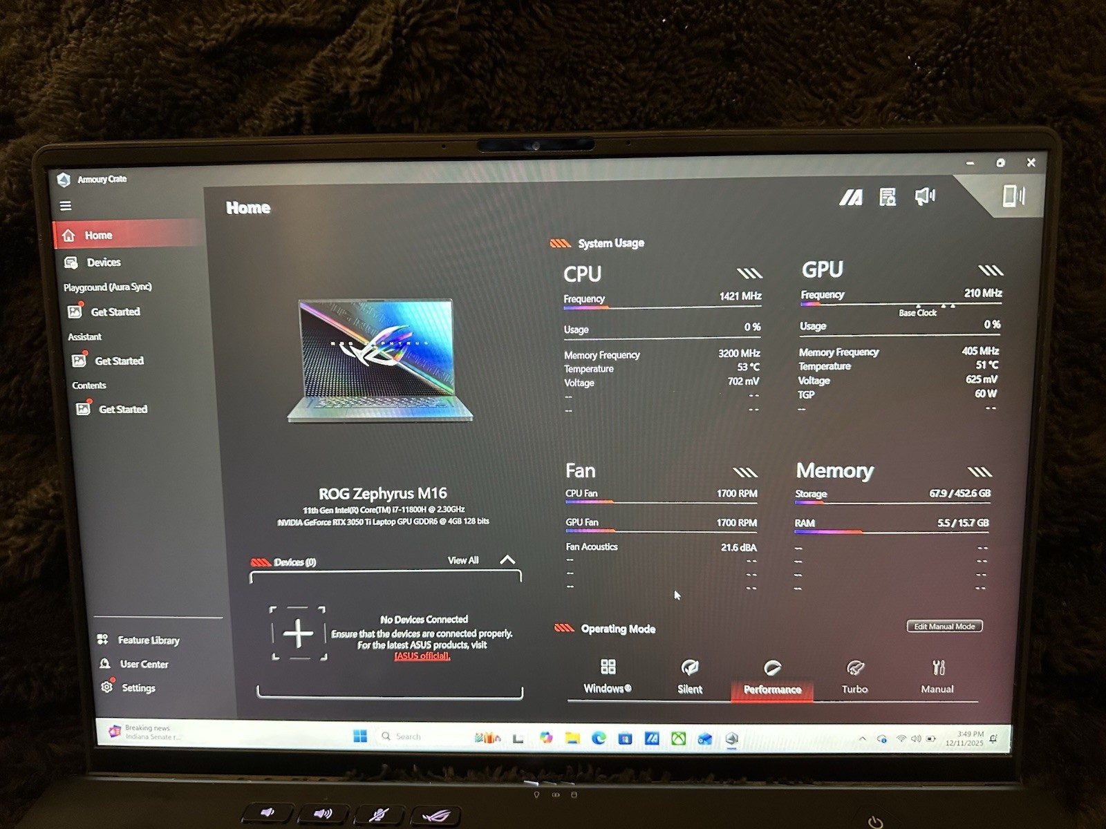 ASUS ROG Zephyrus M16 GU603 165Hz QHD+ 2021 2.5 GHz I9-11900H 16GB 1TB RTX 3060