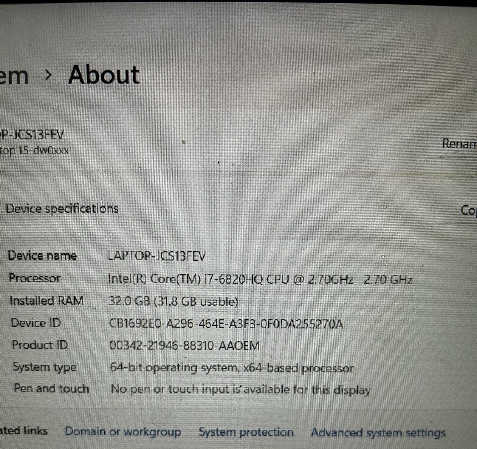 Dell Precision 7520 Laptop i7-6820HQ 32GB RAM NO HDD NVIDIA M2200 W/ EPORT PLUS