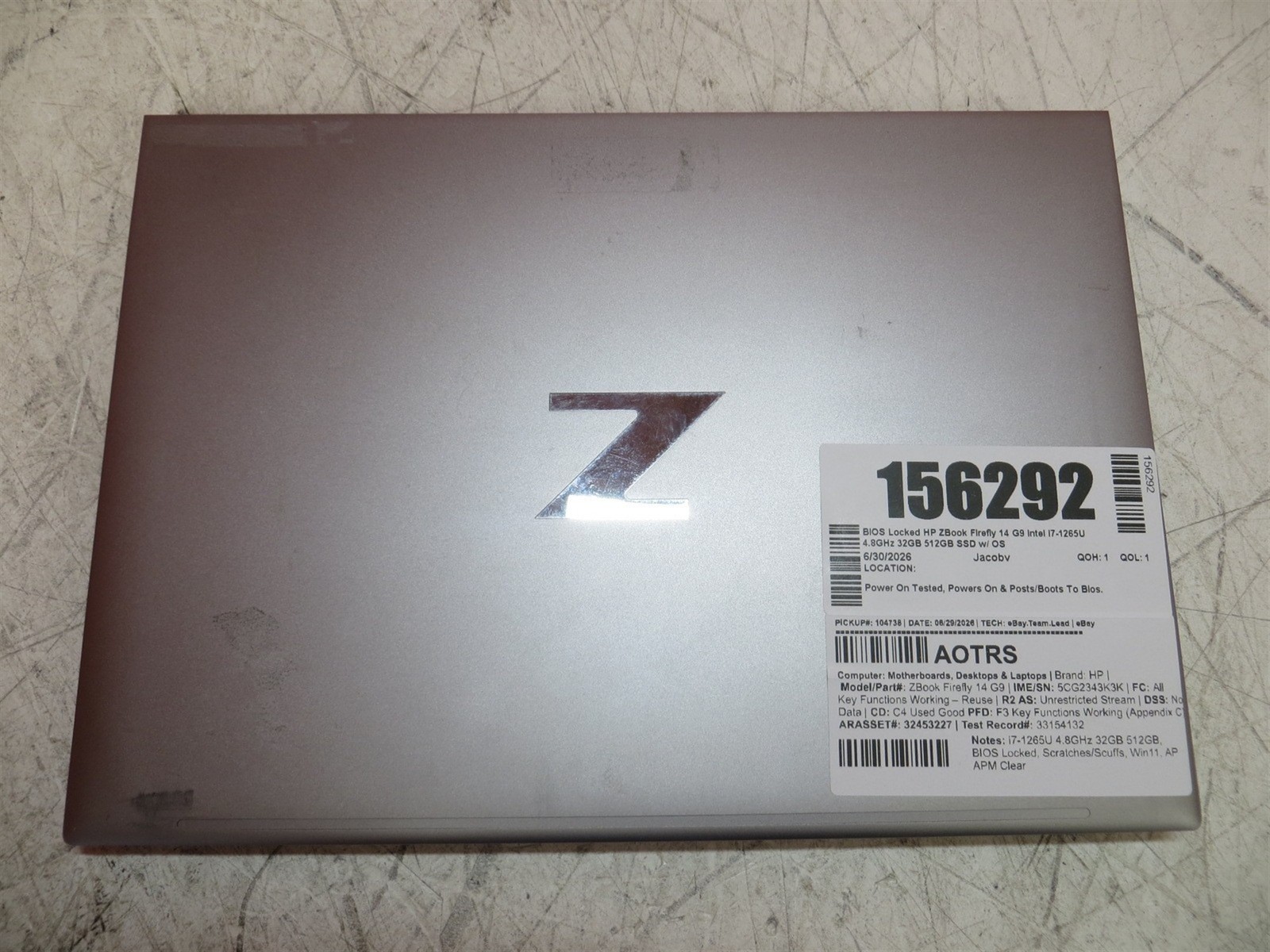 BIOS Locked HP ZBook Firefly 14 G9 Intel i7-1265U 4.8GHz 32GB 512GB SSD w/ OS