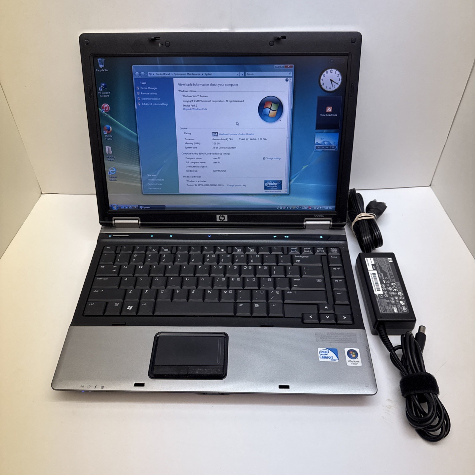 HP Compaq 6530b Intel Celeron CPU T1600 1.66GHZ 3GB RAM 150GB HDD Windows Vista