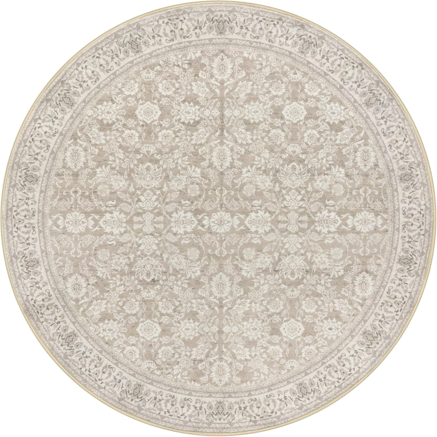 3′ round Rug Washable Rug for Entryway, Cream Beige Yellow White Grey Soft Non-S