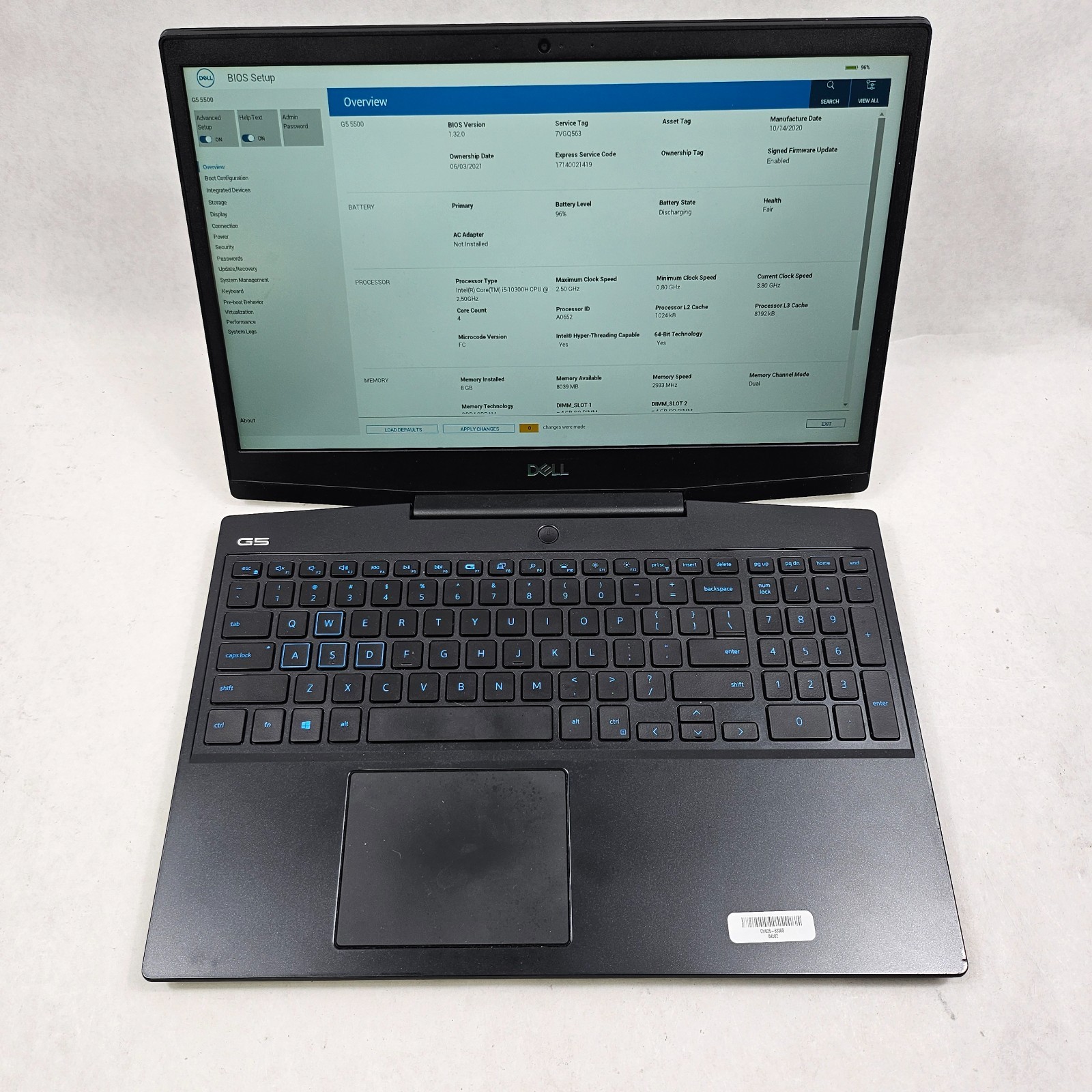 DELL G5 15 5500 i5-10300H @ 2.50GHz 8GB RAM 1TB HDD 128GB NVMe GTX 1650 Ti No OS