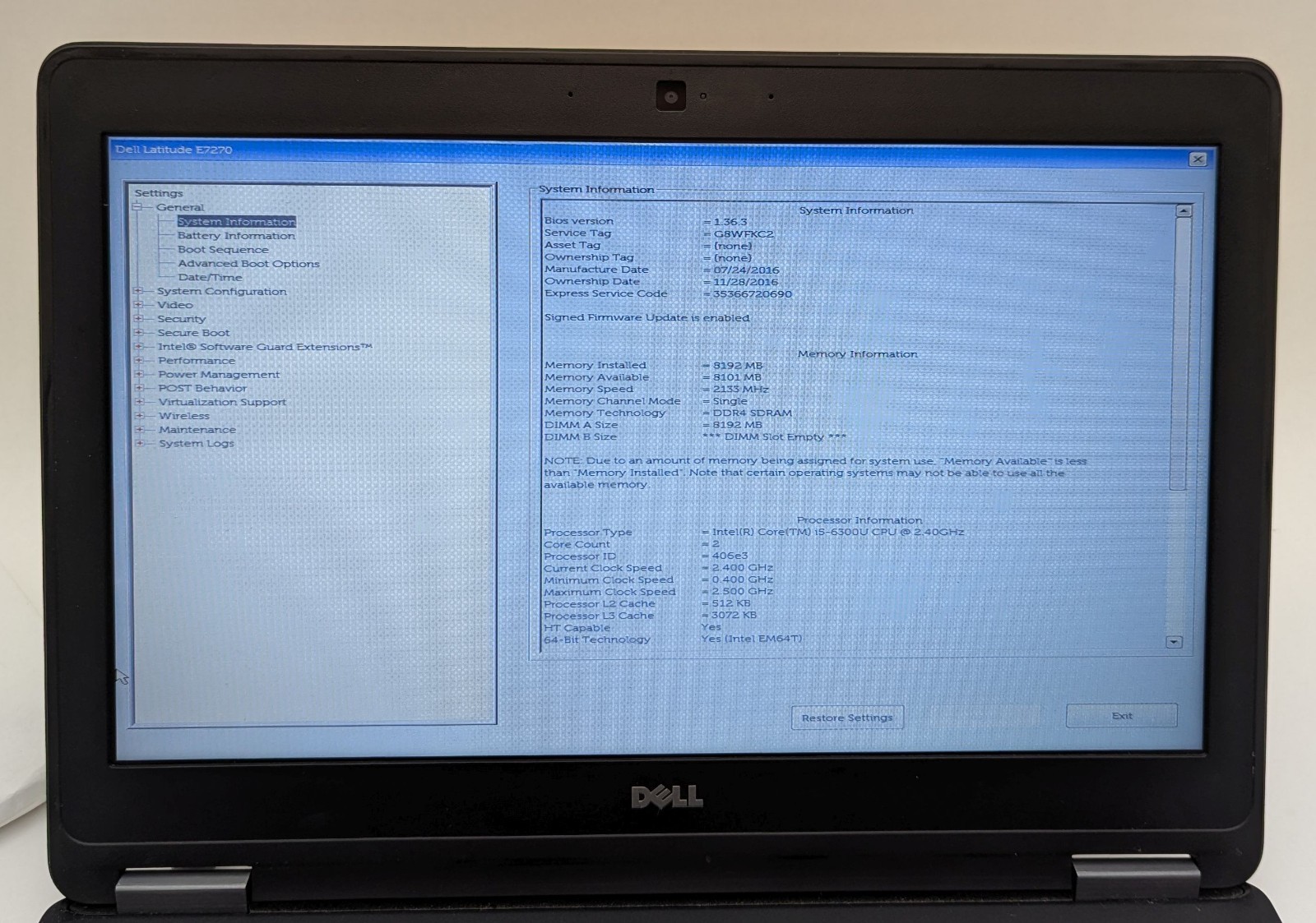 Incomplete Dell Latitude E7270 12.5″ Laptop Intel Core i5-6300U 2.40GHz 8GB RAM