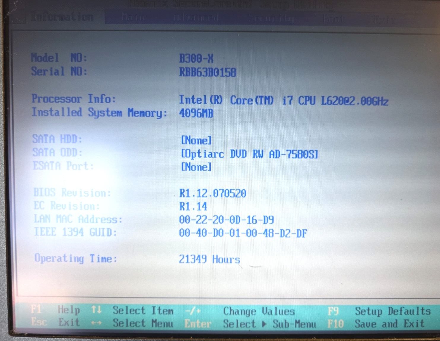 Getac B300 G1| Intel Core i7 L620| 4GB RAM| No HDD| DVD RW| 21,349 Hours