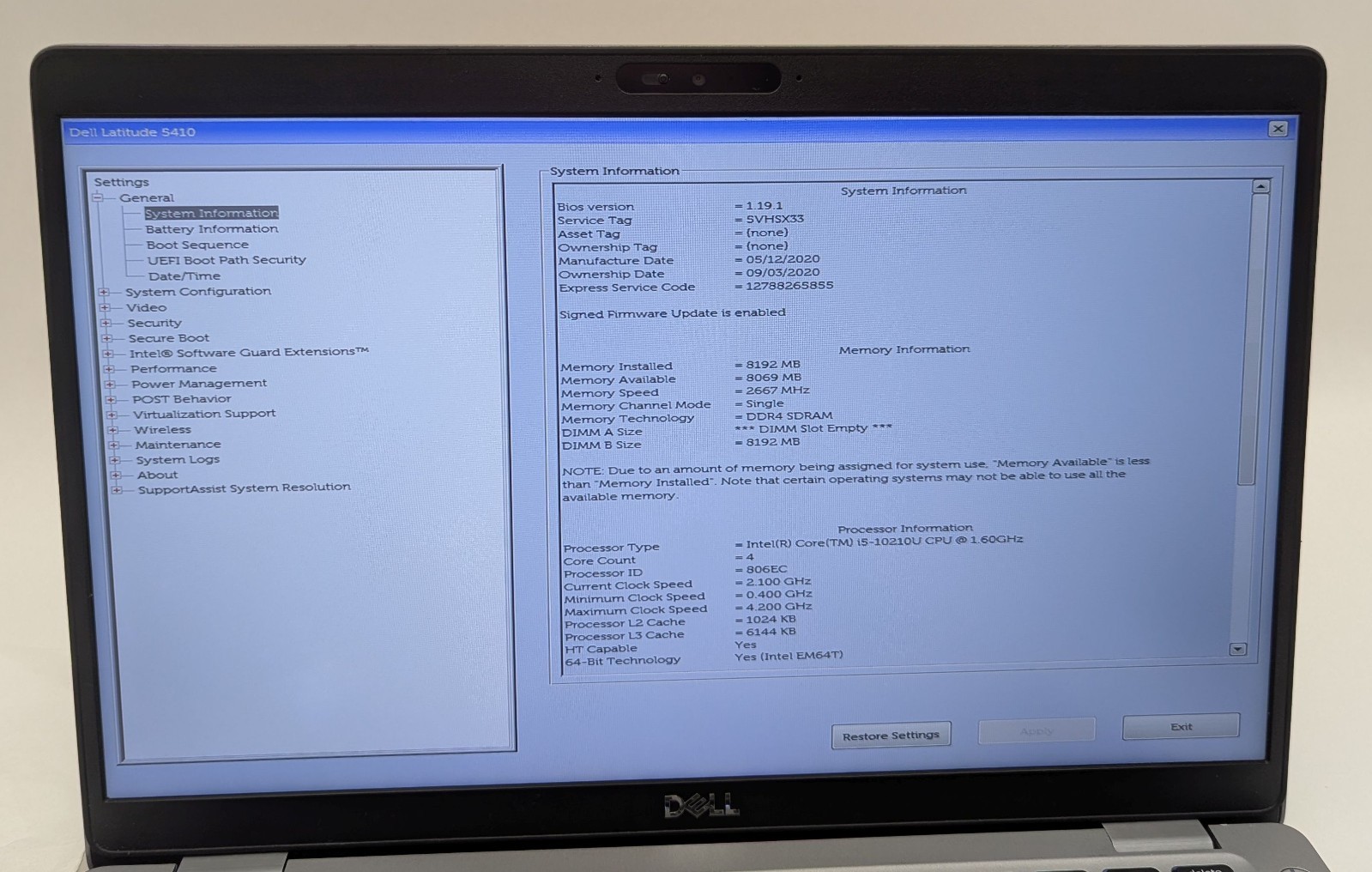 Incomplete Dell Latitude 5410 14″ Laptop Intel Core i5-10210U 1.60GHz 8GB RAM