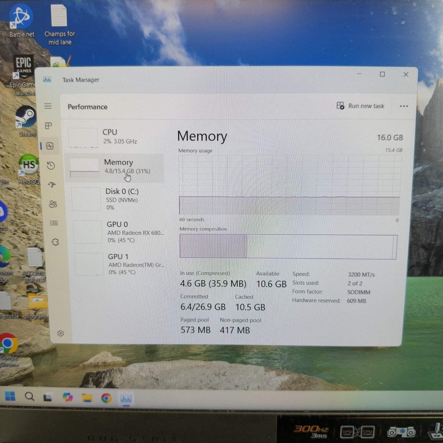 Asus ROG Strix G15 G513QY 15.6″ Ryzen 9 5900HX 3.3GHz 16GB RAM 500GB SSD RX 6800