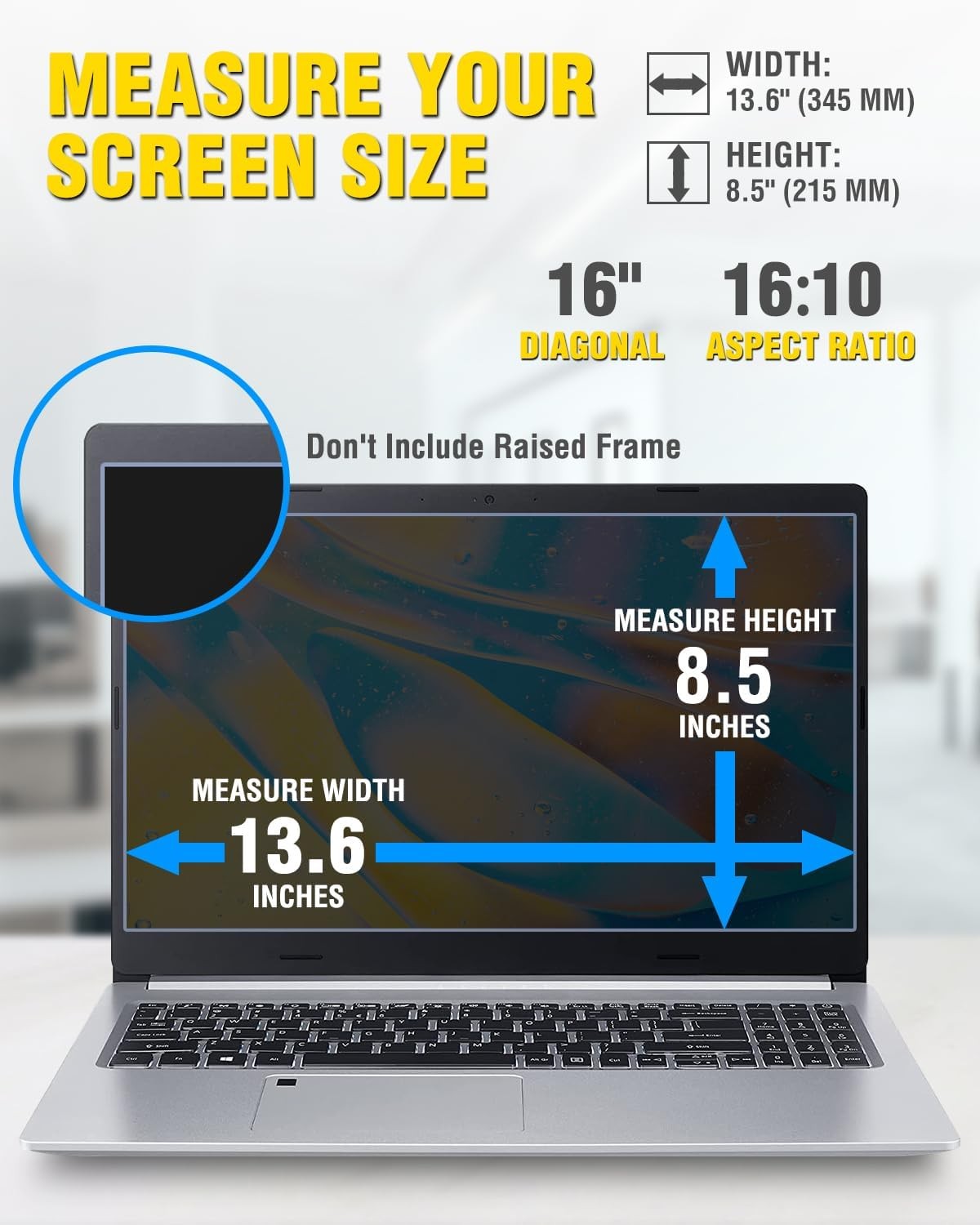 16 Inch 16:10 Magnetic Privacy Screen for Laptops, 360° Anti Peeping Removable F