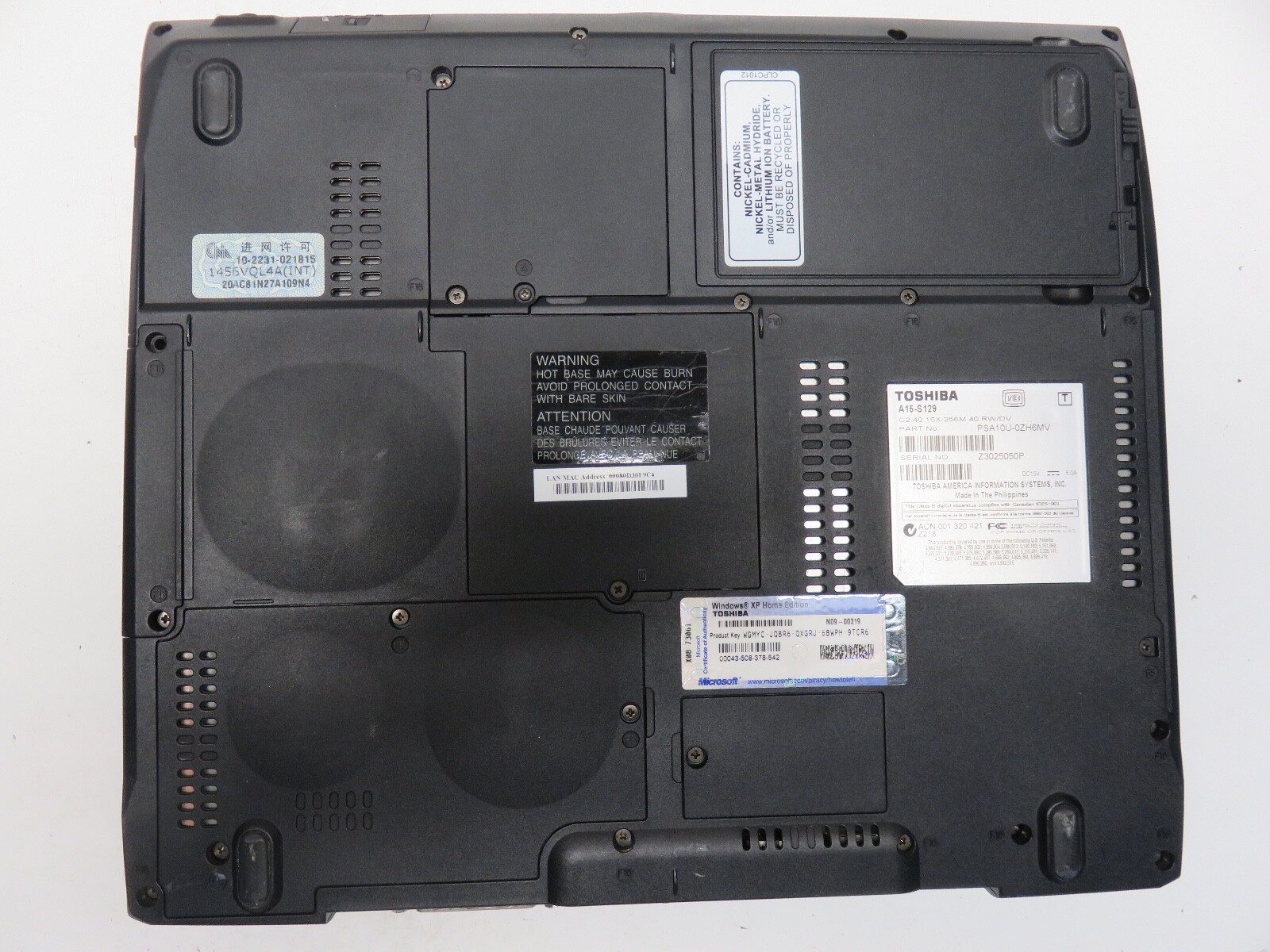 Toshiba Satellite A15-S129 Intel Celeron 2.4GHz 786 MB NO HDD No Batt