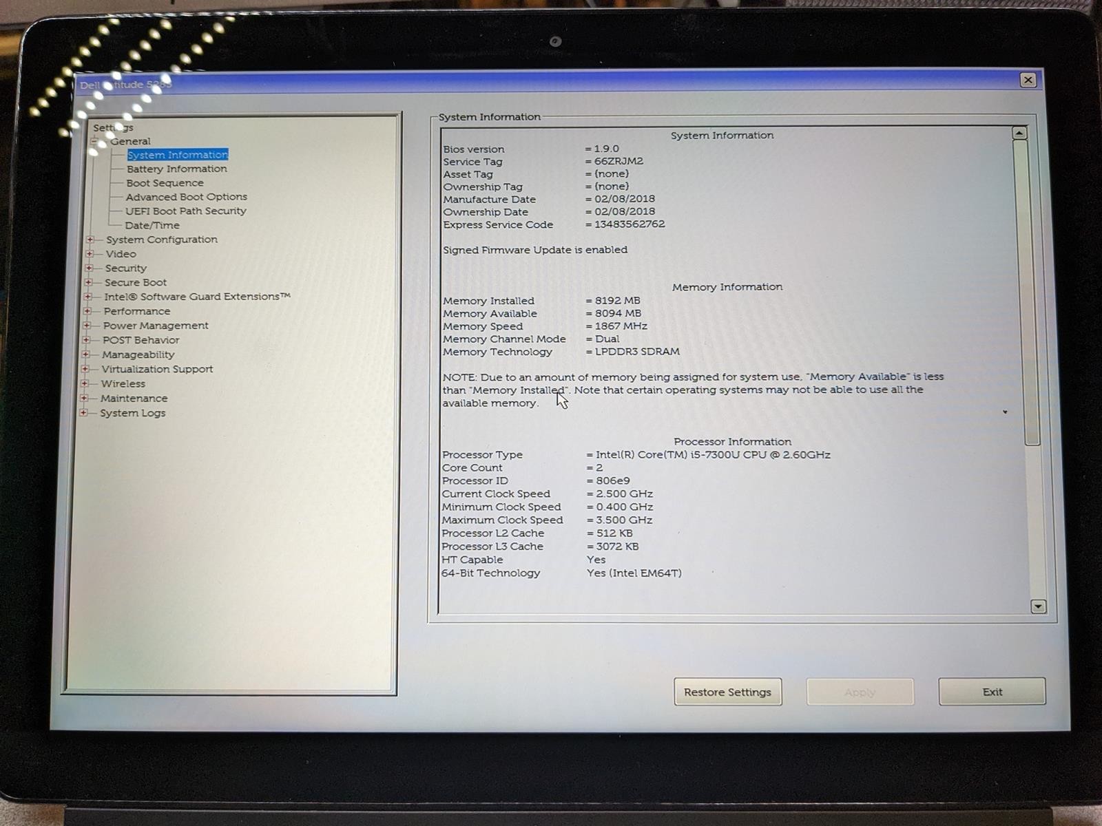 DELL LATITUDE 5285 I5-7300U @ 2.6GHz, 8GB RAM, NO HDD/OS