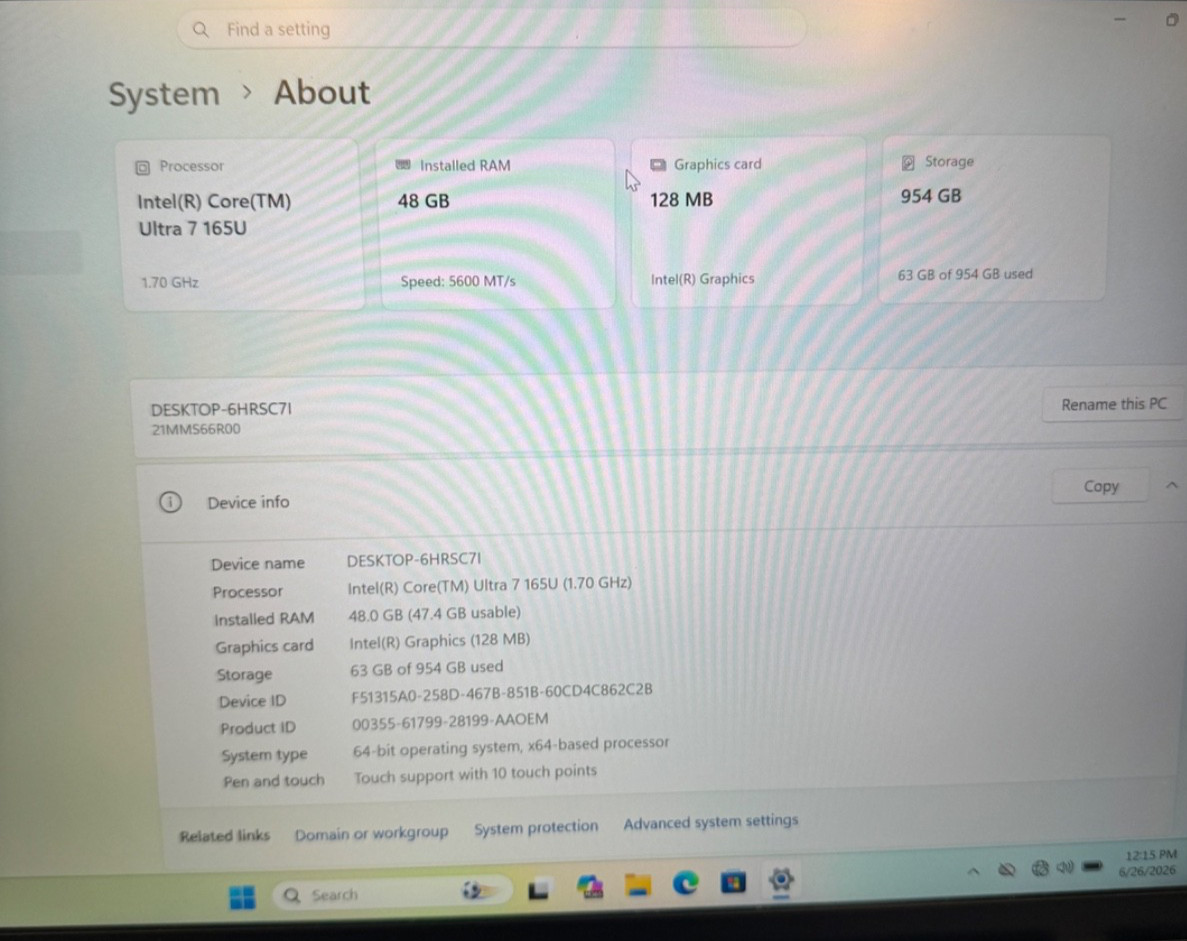 Lenovo ThinkPad T14 Gen 5 i7-155U Ultra/48GB RAM/1TB SSD Windows 11 Pro