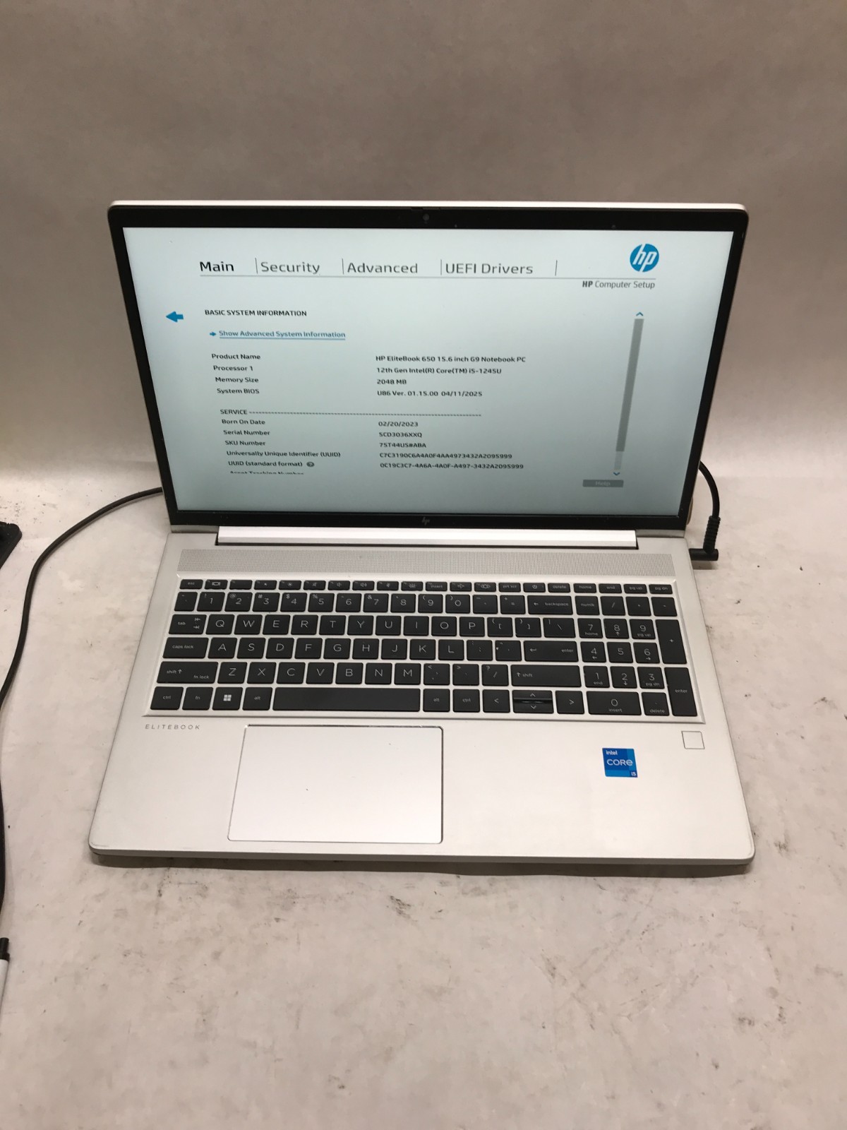 HP EliteBook 650 G9 15″ Intel Core i5-1245U NO RAM NO SSD/OS For Parts READ – DW