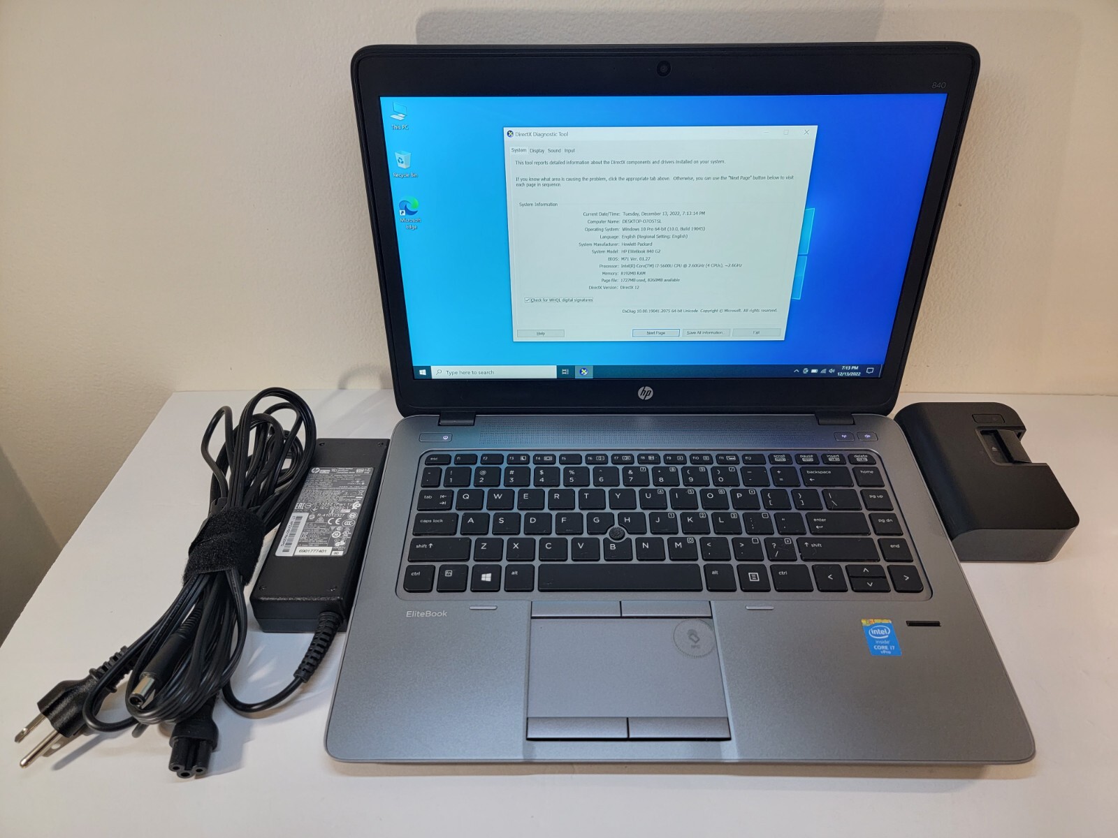 HP EliteBook 840 G2 14″ / i7-5600U 2.60GHz / 8GB RAM / 128GB SSD +DOCK +CHARGER