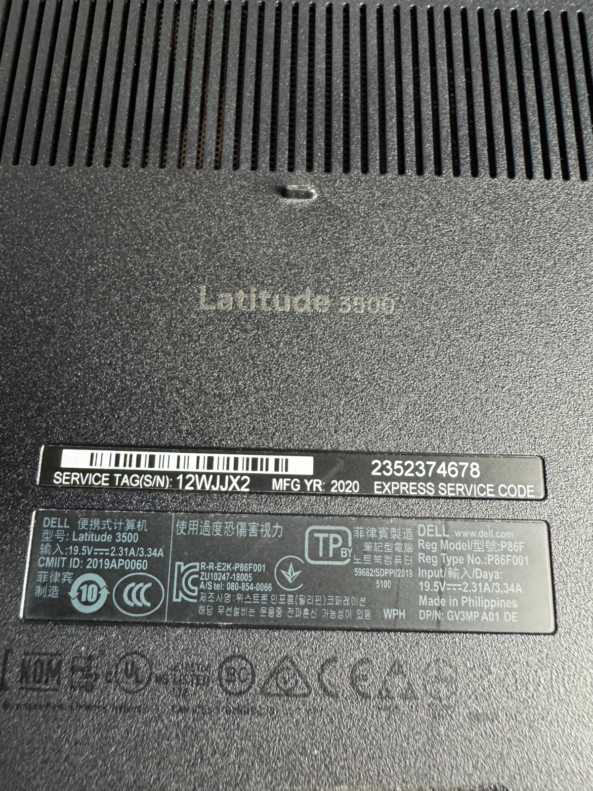 Dell Latitude 3500 Core I7-8565U 8GB RAM Laptop for Parts/Repair #6482