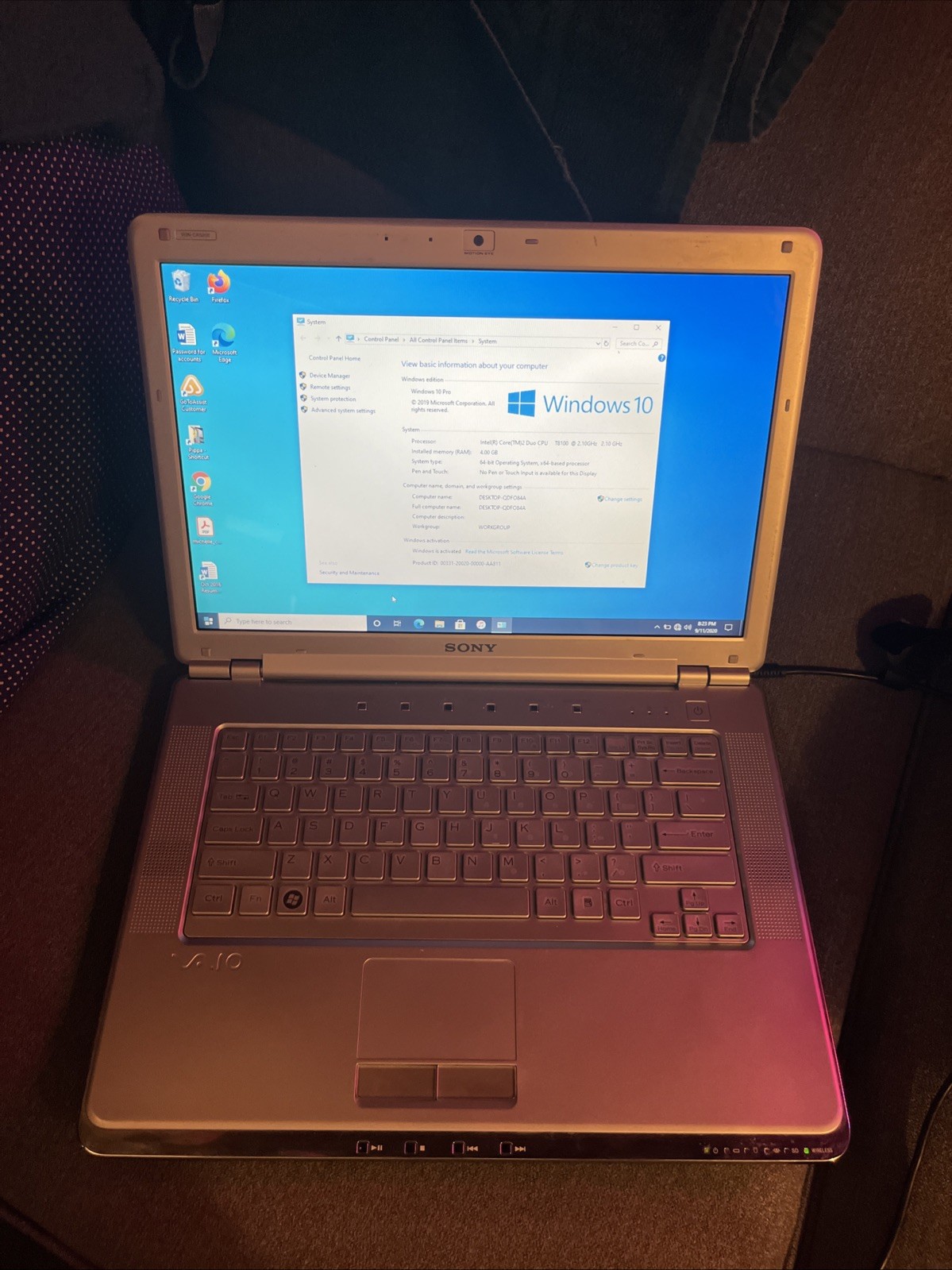 Vintage Sony Vaio PCG-5L2L Windows 10 Core 2 Duo, 4GB RAM, Tested Works