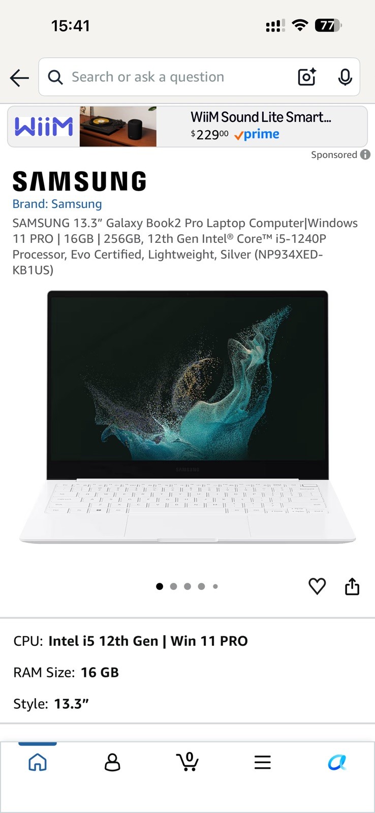 Samsung Galaxy Book2 Pro Laptop Intel Windows 11 Pro