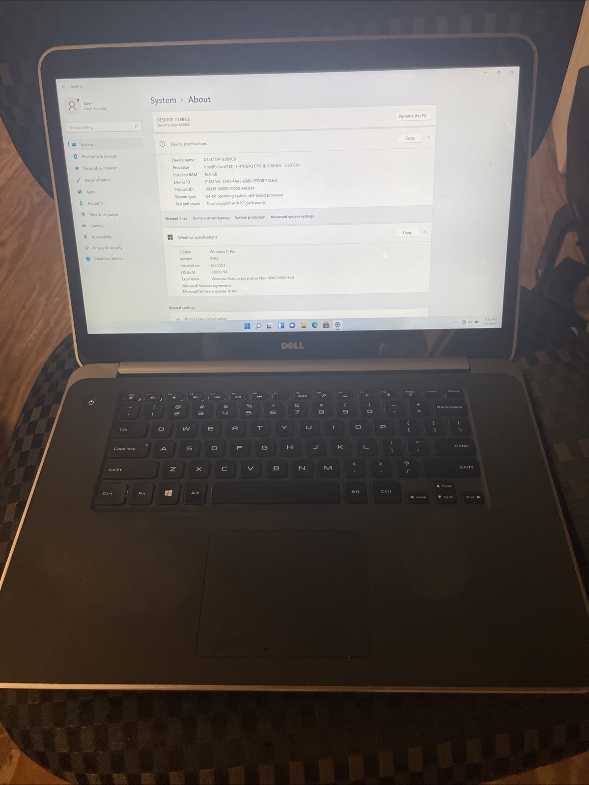 Dell Precision M3800,i7-4702HQ, 256gb SSD, 16gb Ram, Touchscreen.