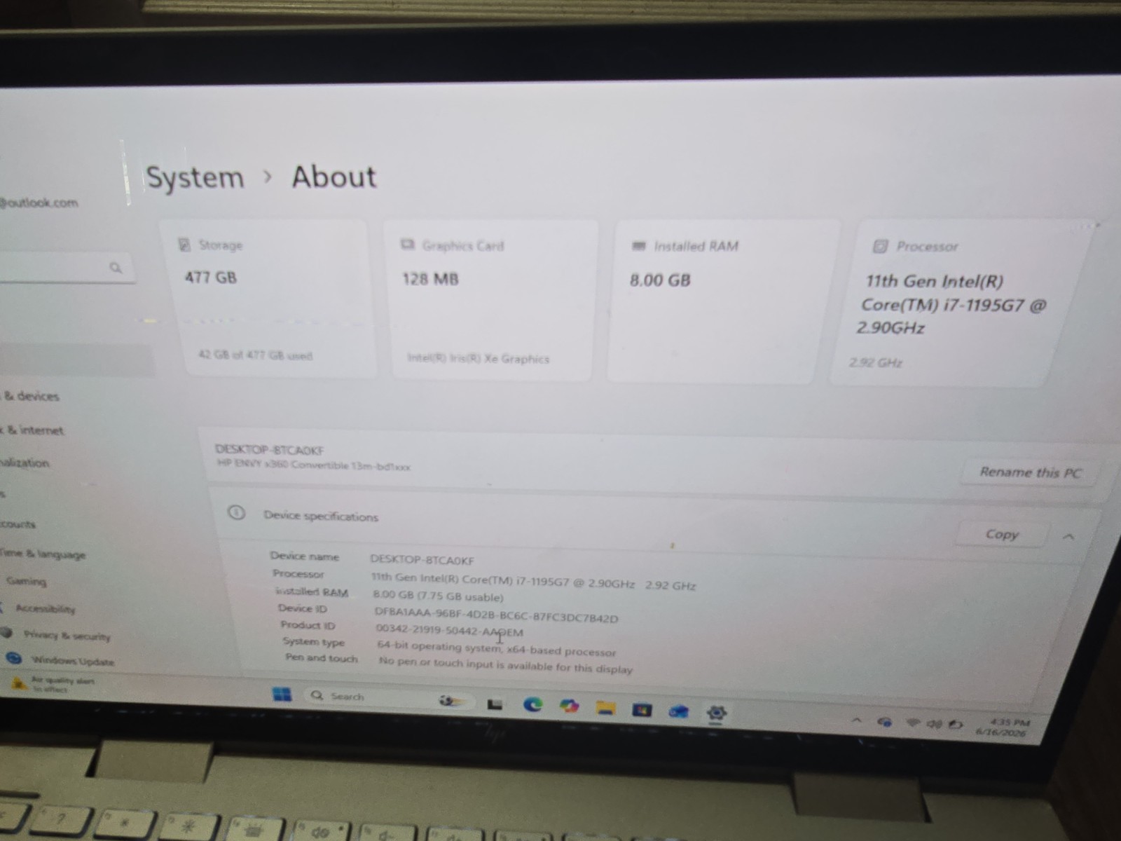 HP ENVY x360 Convert 13m-bd1033dx i7-1195G7 500 Gb M.2 Hynix *FOR PARTS/REPAIRS