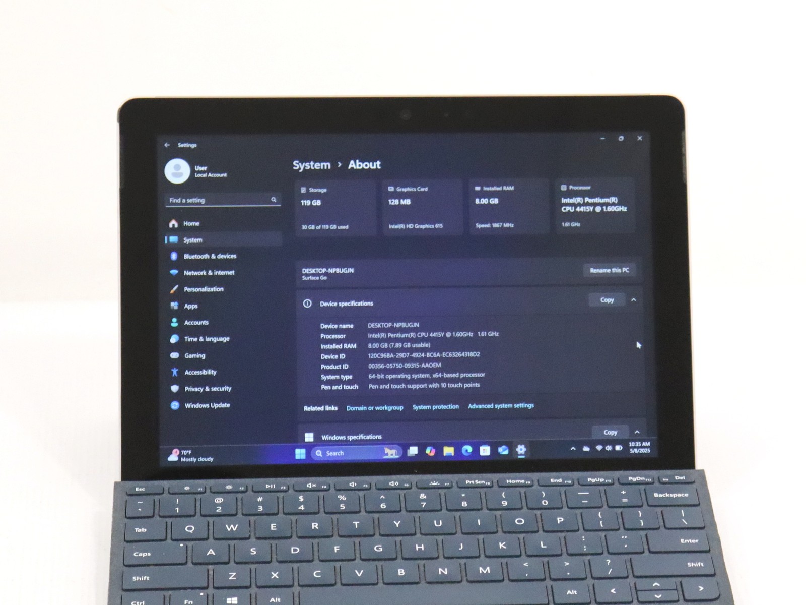 Microsoft Surface Go 1824 10″ Pentium 4415Y 8GB 128GB NVMe Win 11 Home – Read