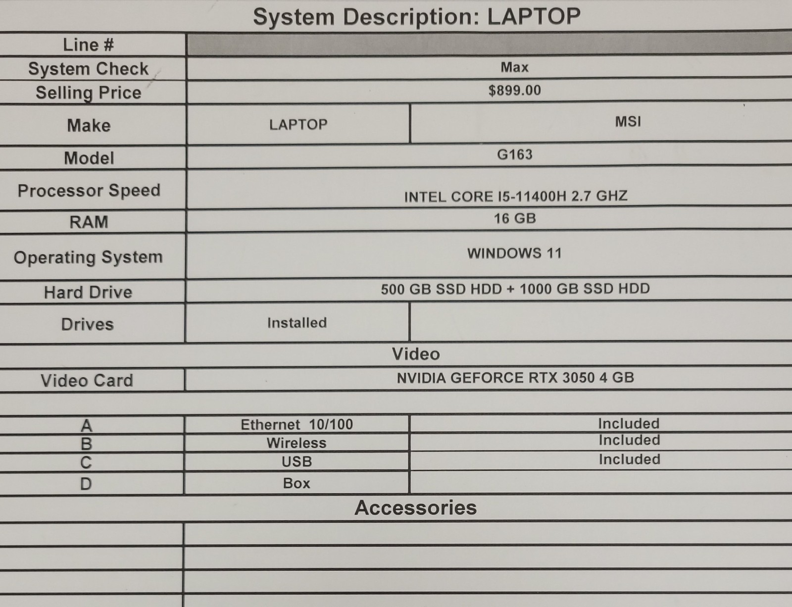 (9857500) MSI G163 Gaming Laptop