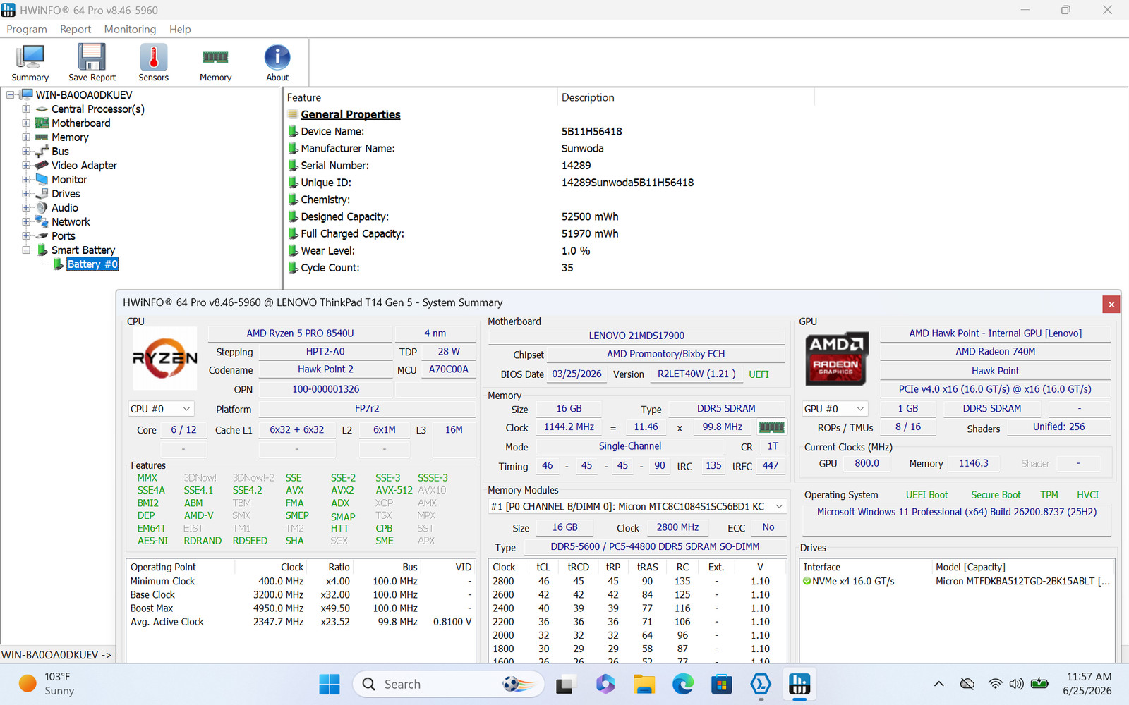 Lenovo ThinkPad T14 Gen 5 14″ WUXGA Ryzen 5 PRO 16GB 512GB W11P Warranty