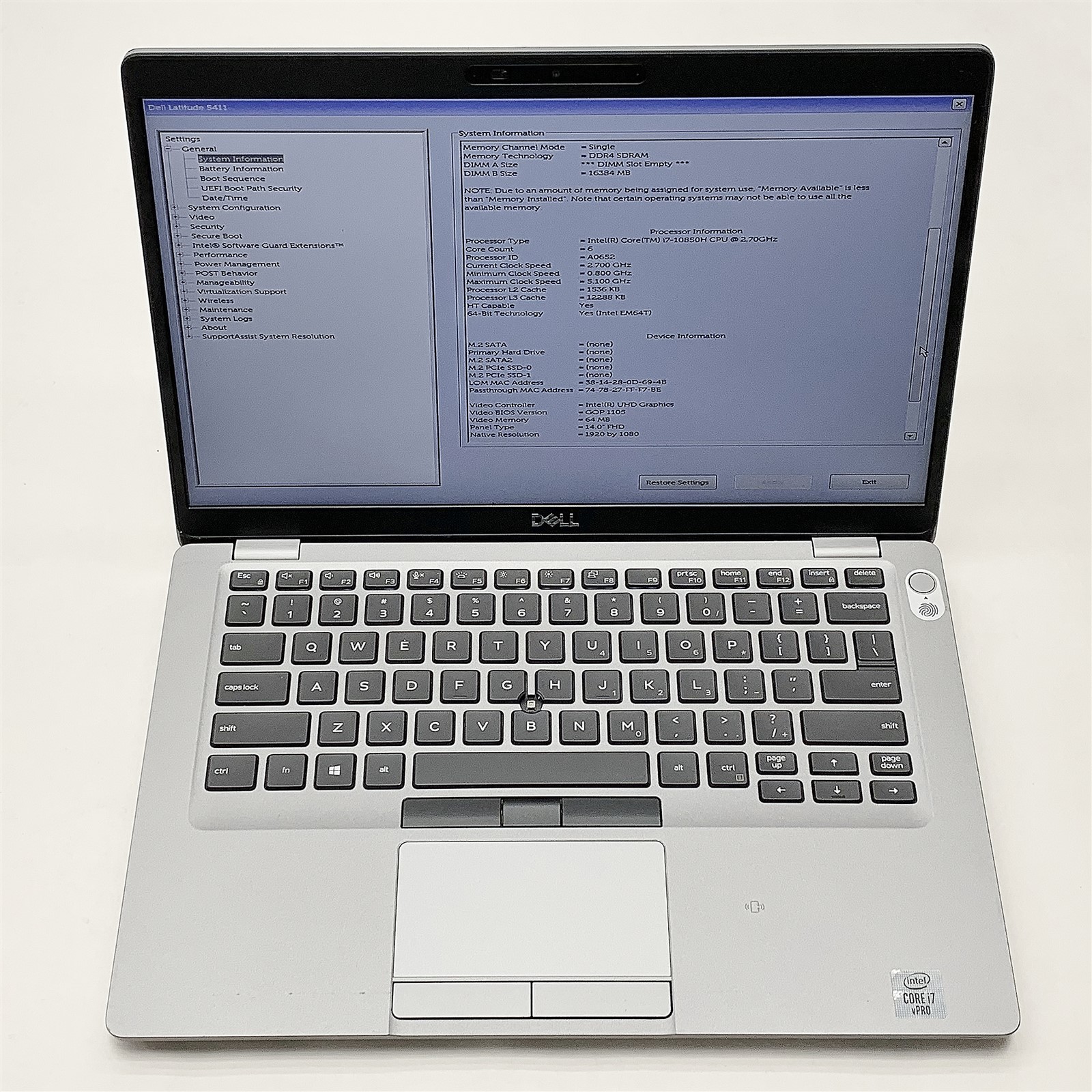 Dell Latitude 5411 Laptop Intel Core i7 10850H 2.70GHZ 14″ FHD 16GB NO HDD Parts
