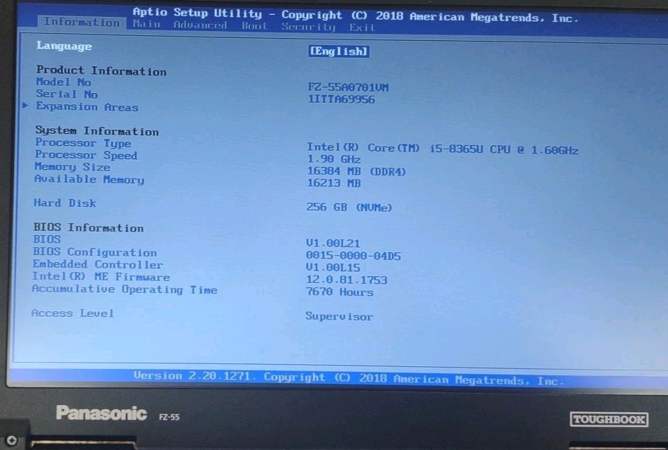 Panasonic Toughbook FZ-55 14″ W/ i5-8365U 16GB, 256GB. NON Touch!