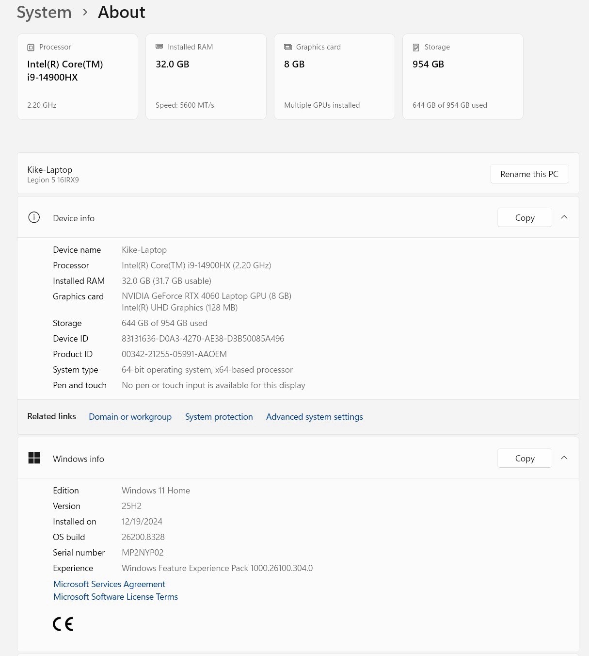 Lenovo Legion 5 16IRX9 Laptop 16″, I9-14900HX, RTX 4060, 32GB RAM, 1TB SSD
