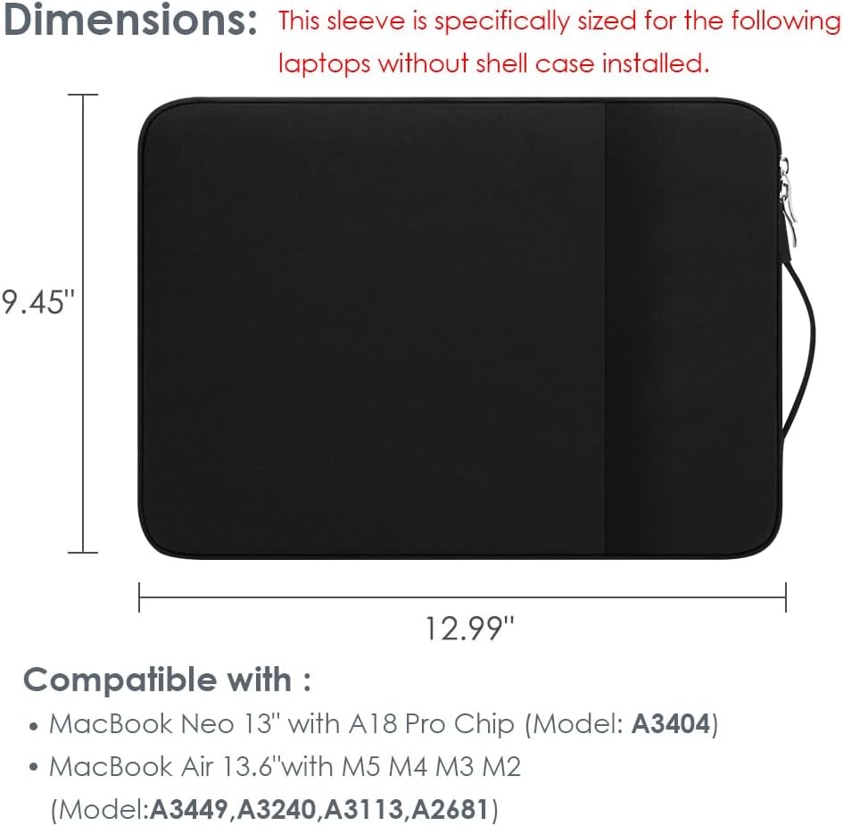 Laptop Sleeve Case 13-Inch for 2026 MacBook Air 13.6″ & MacBook Neo A18 Pro Chip