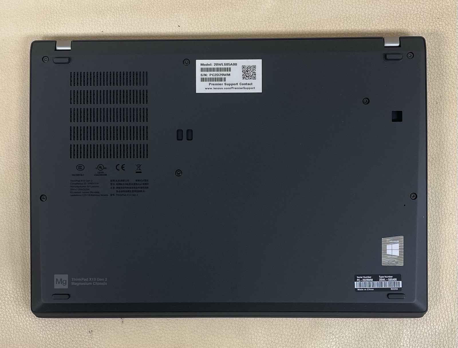 Lenovo ThinkPad X13 Gen 2 i7-1185G7 32GB 256GB Win 11 Pro BAD BATTERY