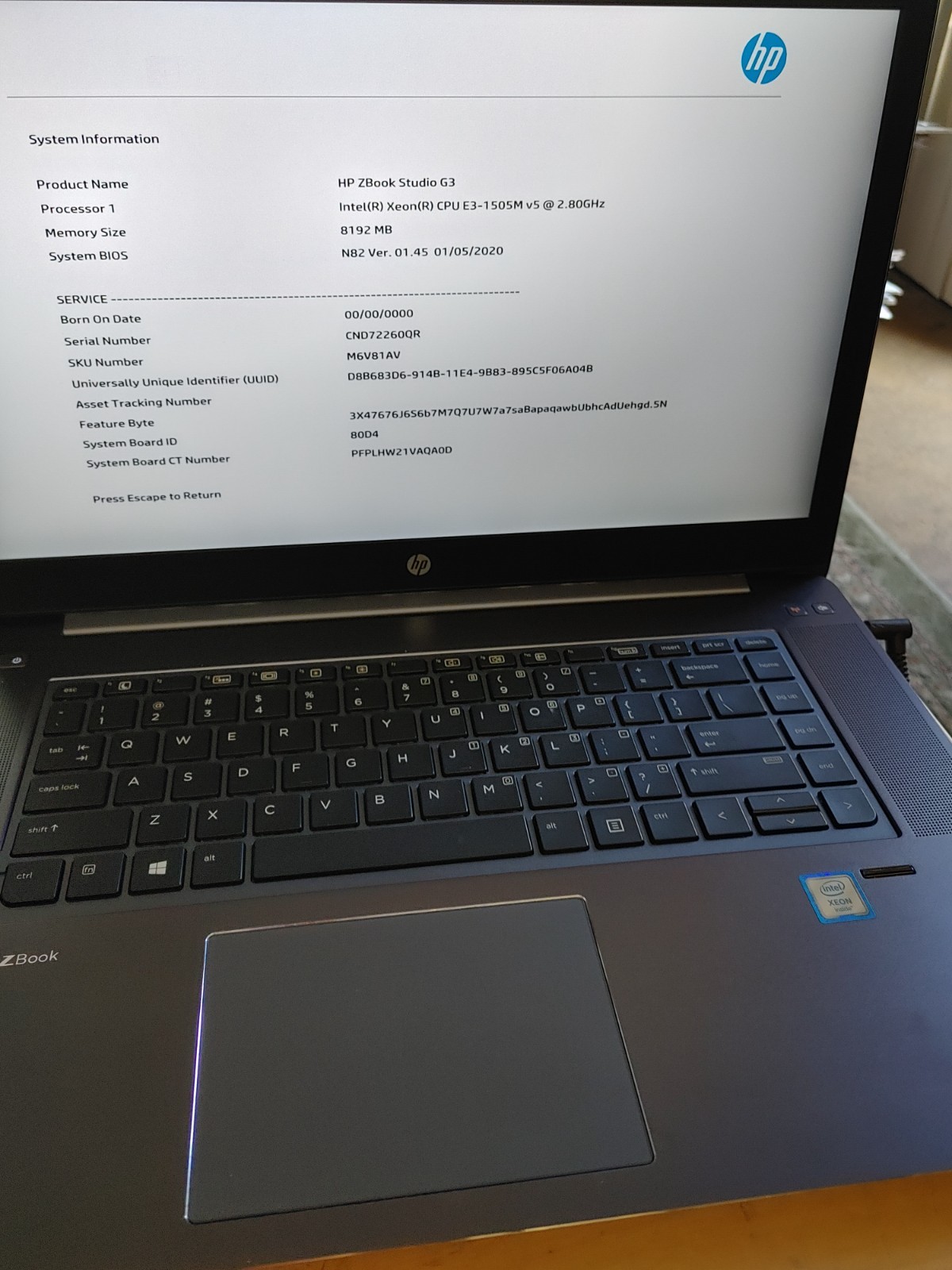 HP ZBook Studio G3 Xeon E-1505M v5 @2.80GHz,8GB RAM, NO SSD FOR PARTS/Repair