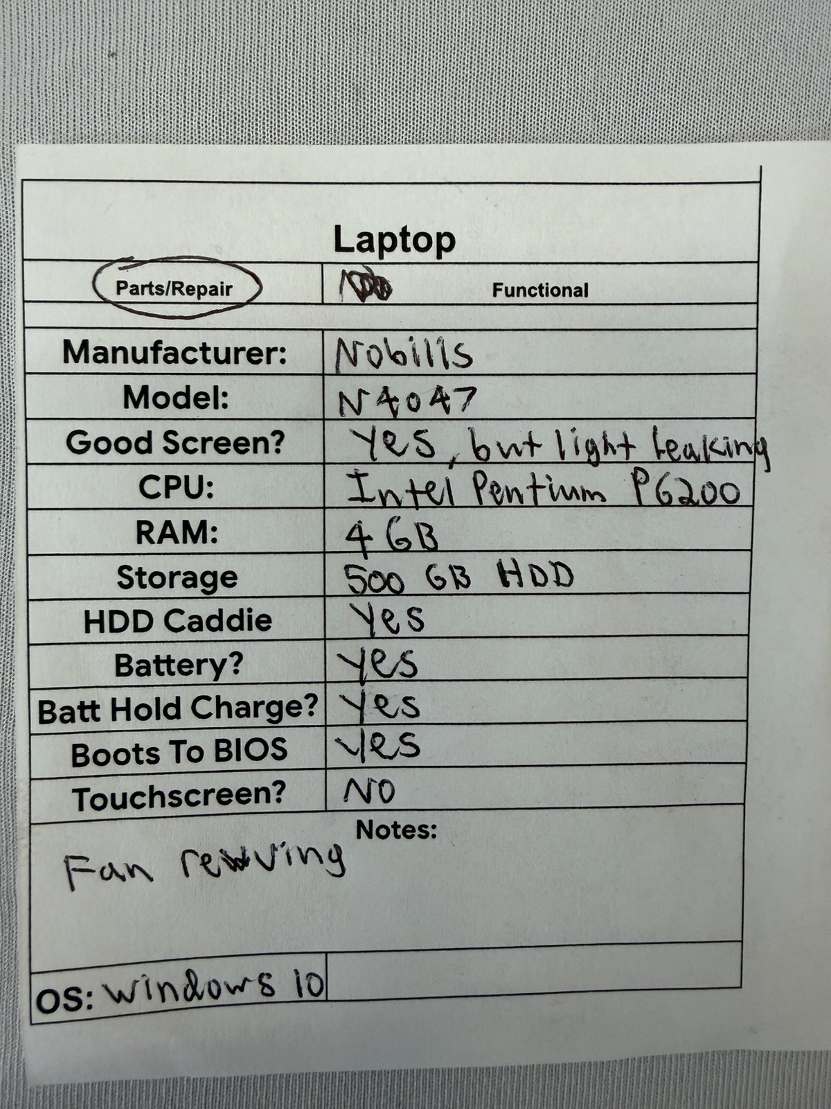 Nobilis N4047 Laptop – Screen Leaking Light – Intel Pentium P6200 – Read Des