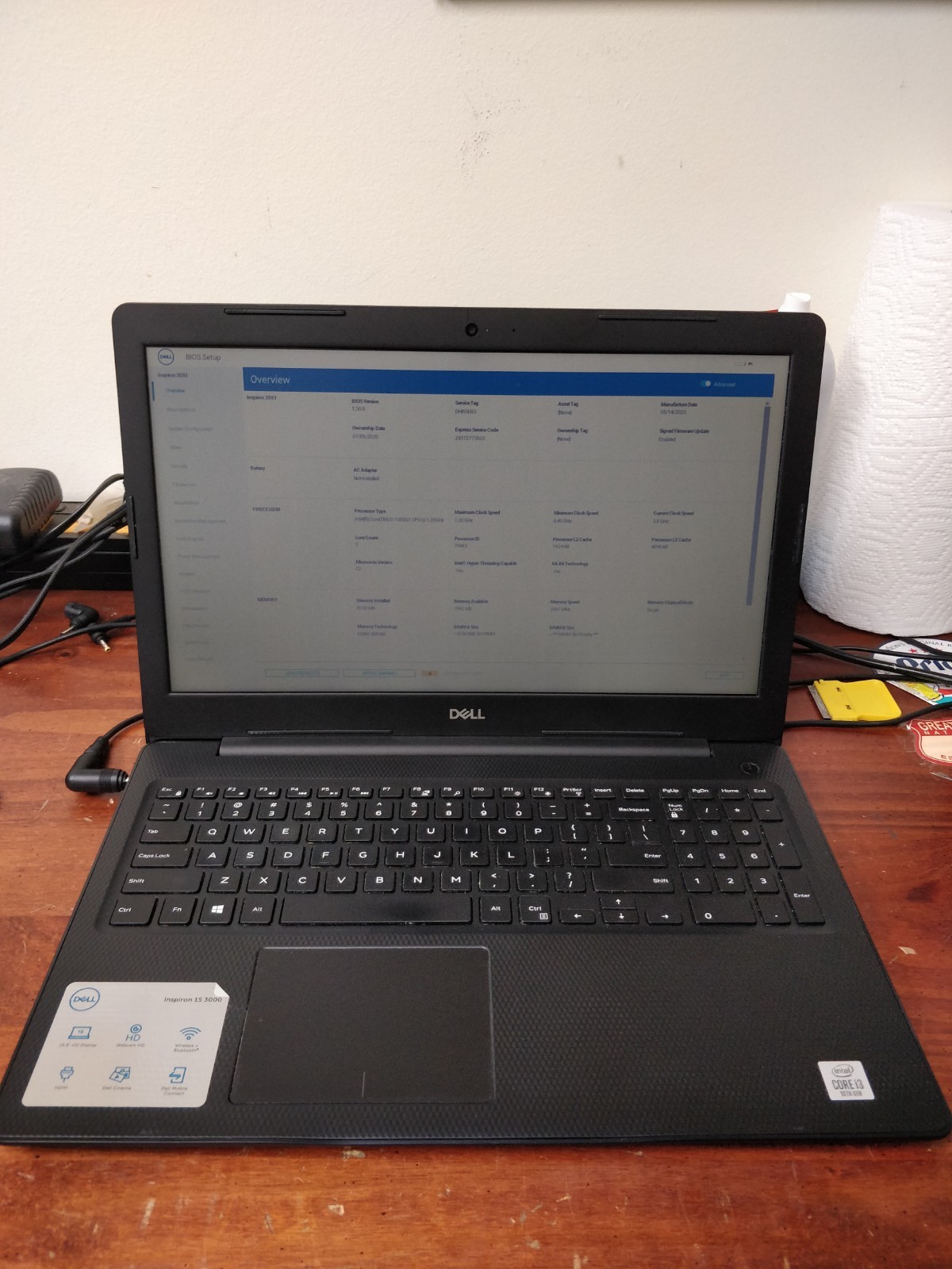 Dell Inspiron 3593 INTEL CORE I3-1005G1@1.20GHz 8GB RAM NO DRIVE PARTS 8860