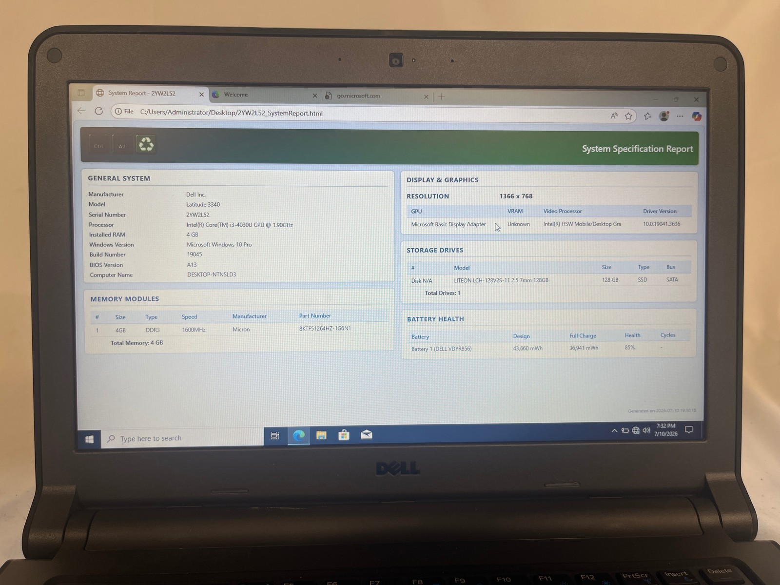 Dell Latitude 3340 i3-4030U 1.9GHz 4GB 128GB SSD 13.3″